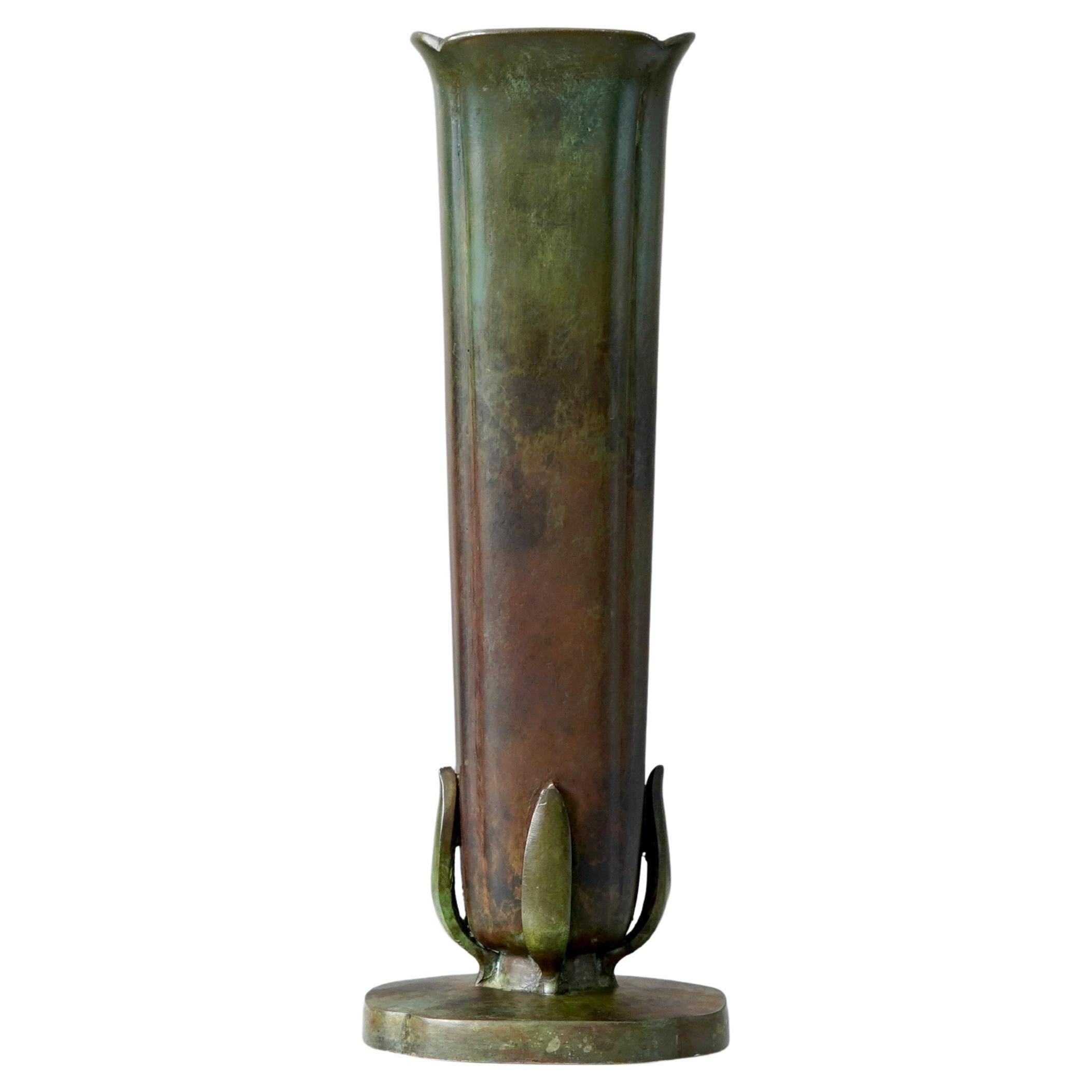 Large Art Deco Bronze Vase by GAB Guldsmedsaktiebolaget, Sweden, 1930s For Sale