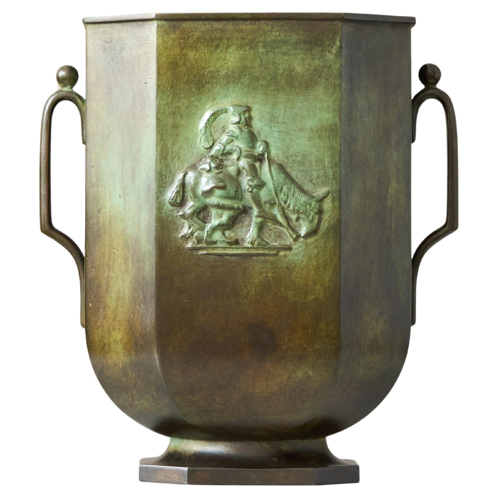 Large Art Deco Bronze Vase by GAB Guldsmedsaktiebolaget, Sweden, 1930s For Sale