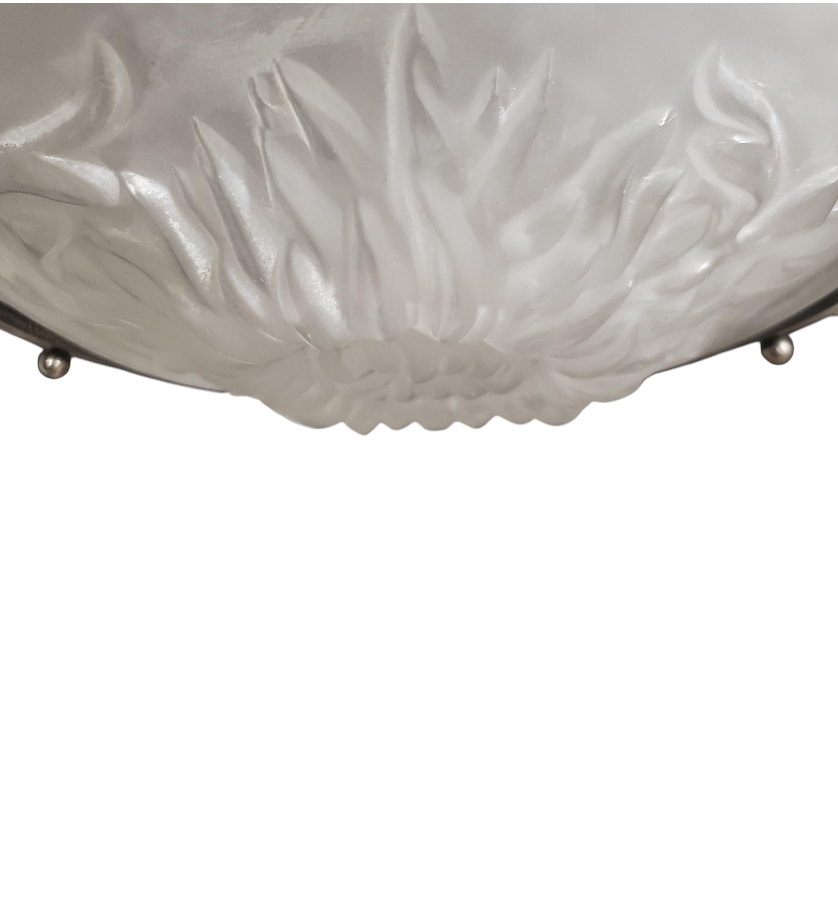 Large & Rare Art Deco  chrysanthemum chandelier in hammered iron pewtery frame For Sale 9