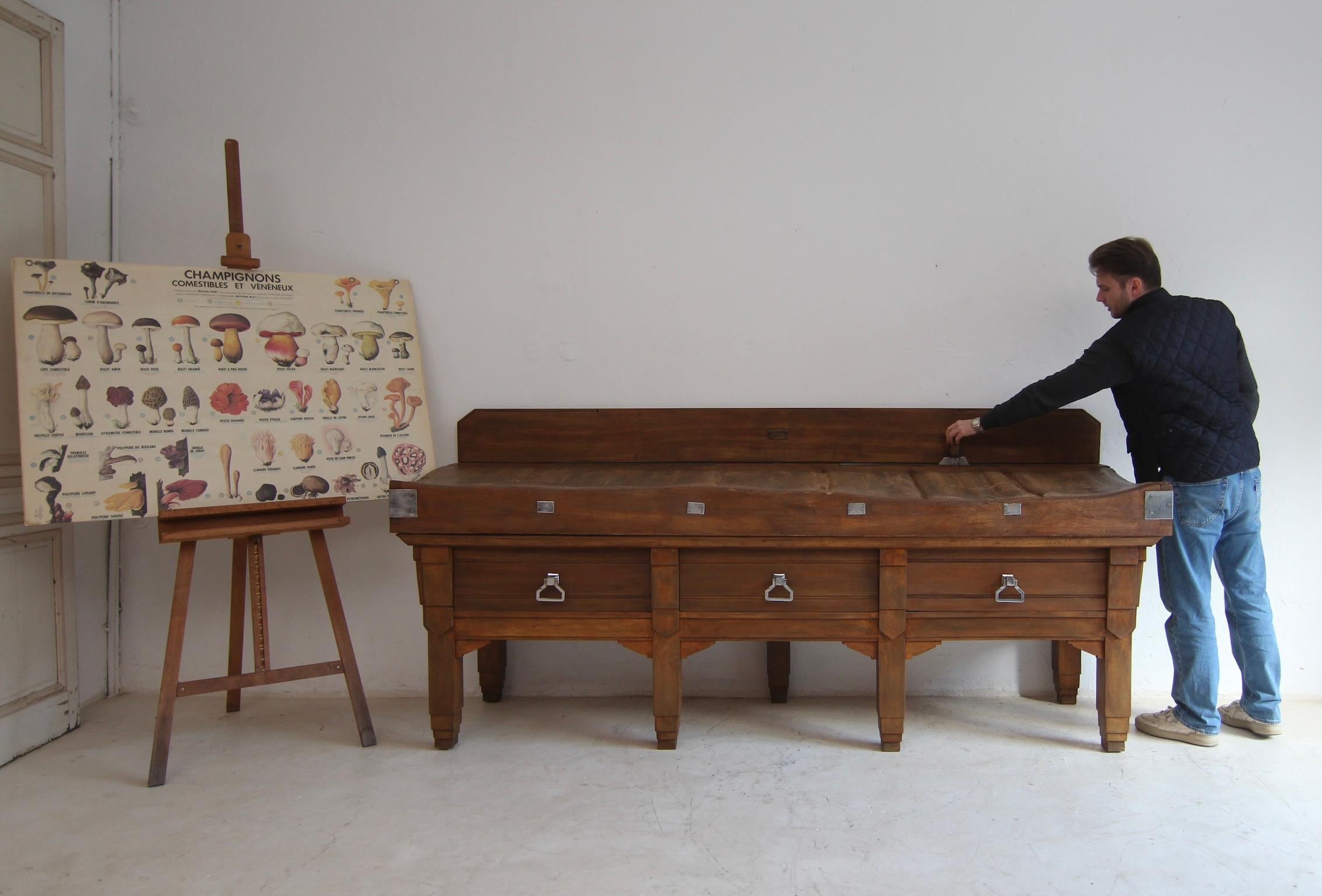 A exceptional large Art Deco butcher's block from the 1930s. Solidly crafted from beech wood. 

Since the Middle Ages, the profession of butcher has been one of the most respected and lucrative occupations. Even back then, the first butcher's blocks