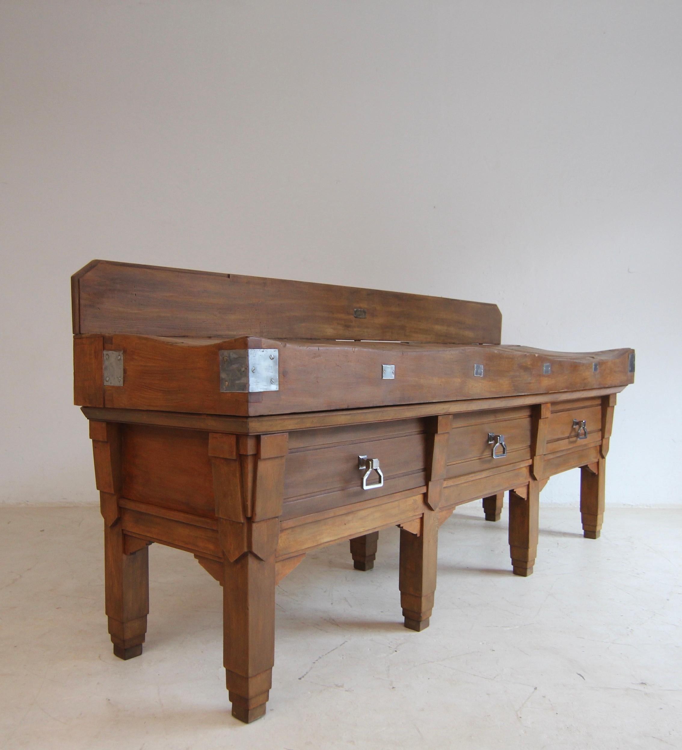 Large Art Deco Butcher´s Block Table For Sale 14