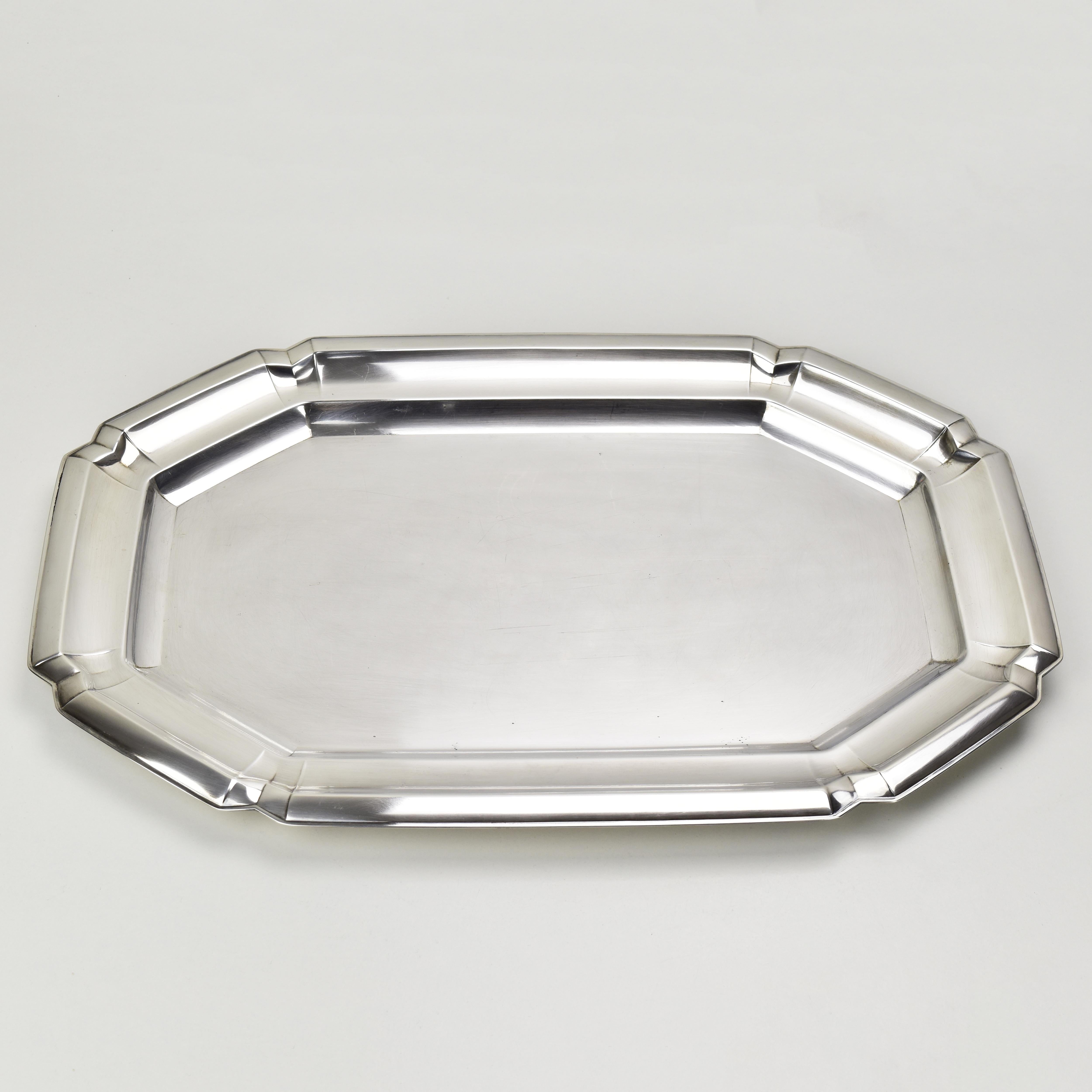 Large Art Deco Cabaret Bar Snack Tray by Quist Silverplate & Cut Crystal Liners For Sale 7
