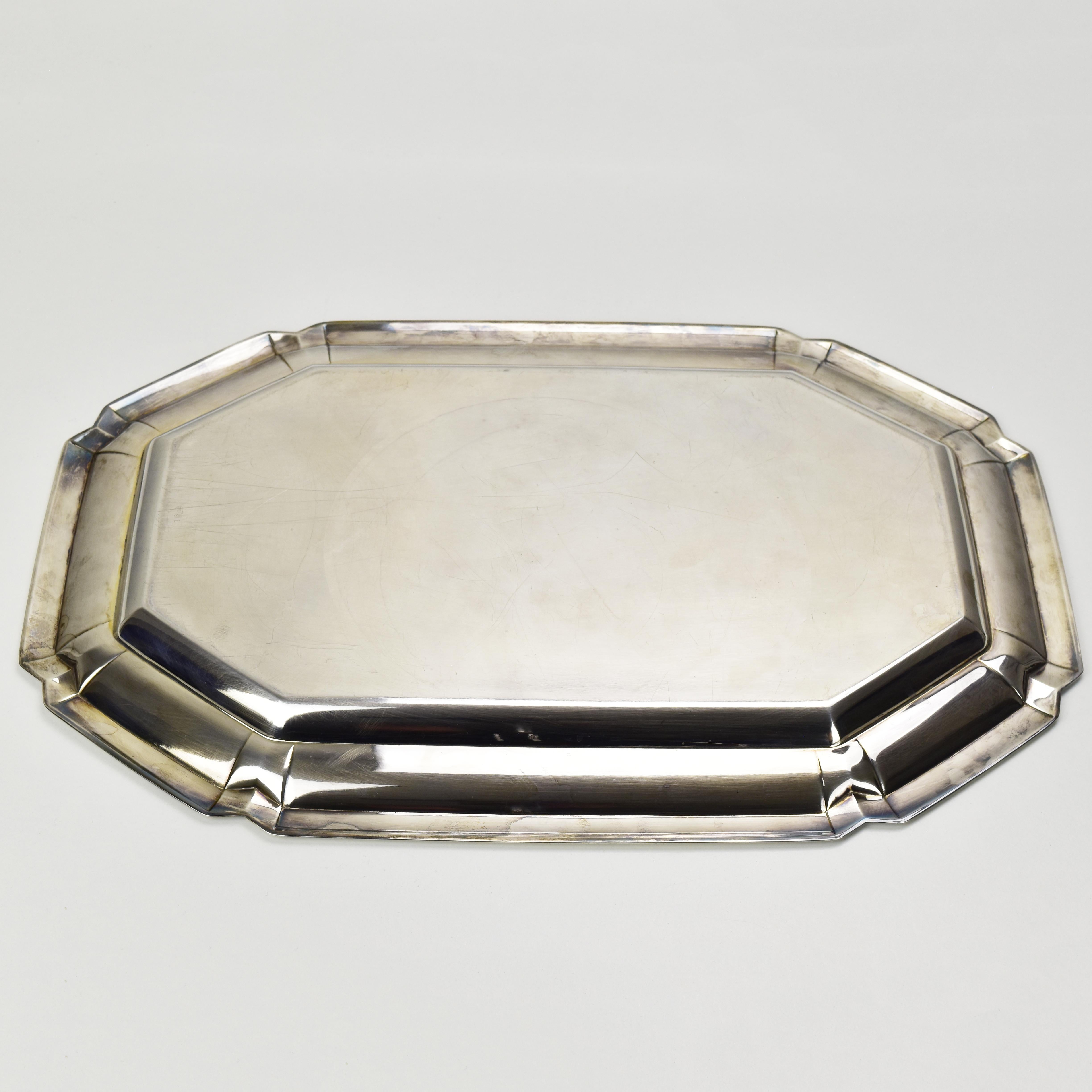 Large Art Deco Cabaret Bar Snack Tray by Quist Silverplate & Cut Crystal Liners For Sale 8