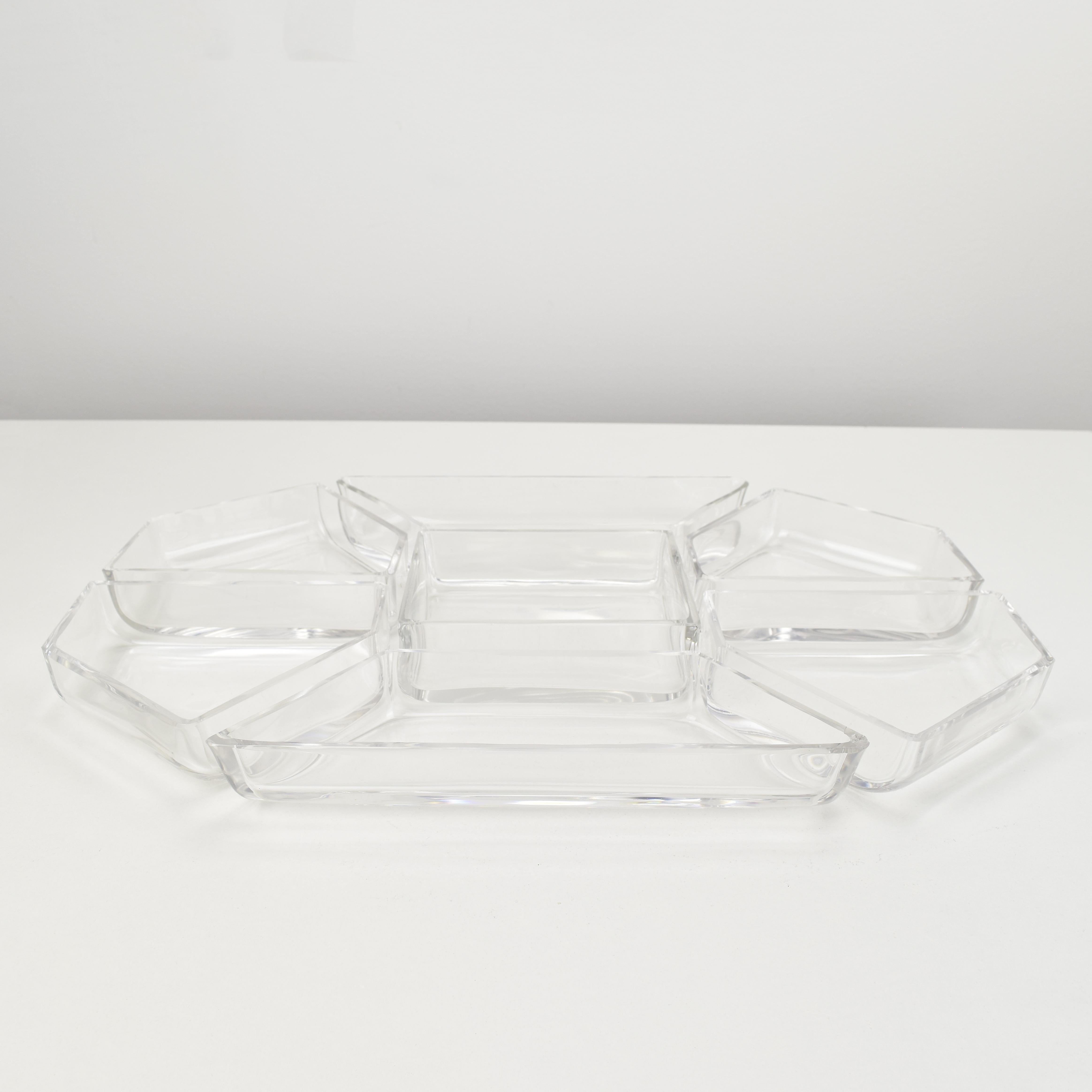 Large Art Deco Cabaret Bar Snack Tray by Quist Silverplate & Cut Crystal Liners For Sale 1