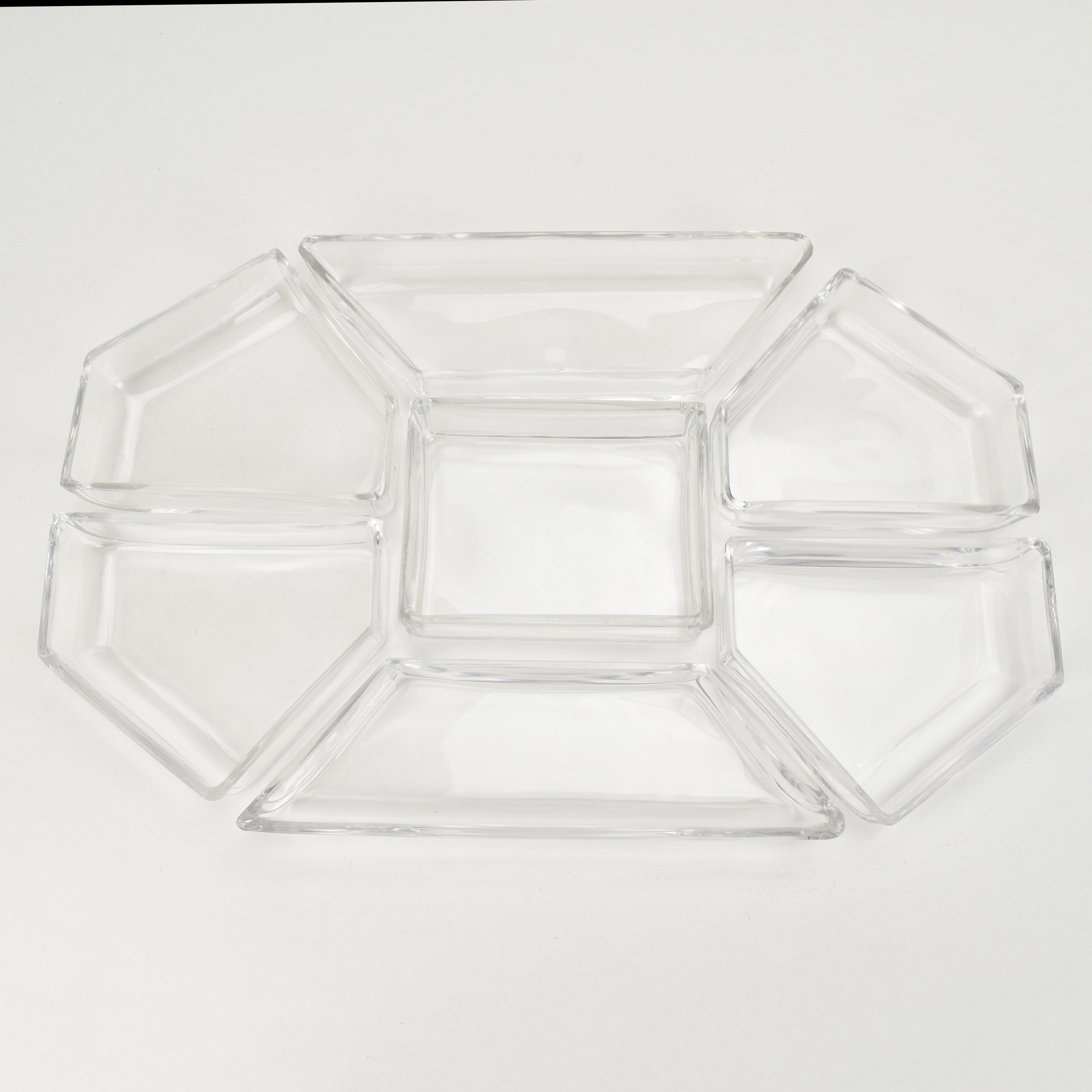 Large Art Deco Cabaret Bar Snack Tray by Quist Silverplate & Cut Crystal Liners For Sale 2