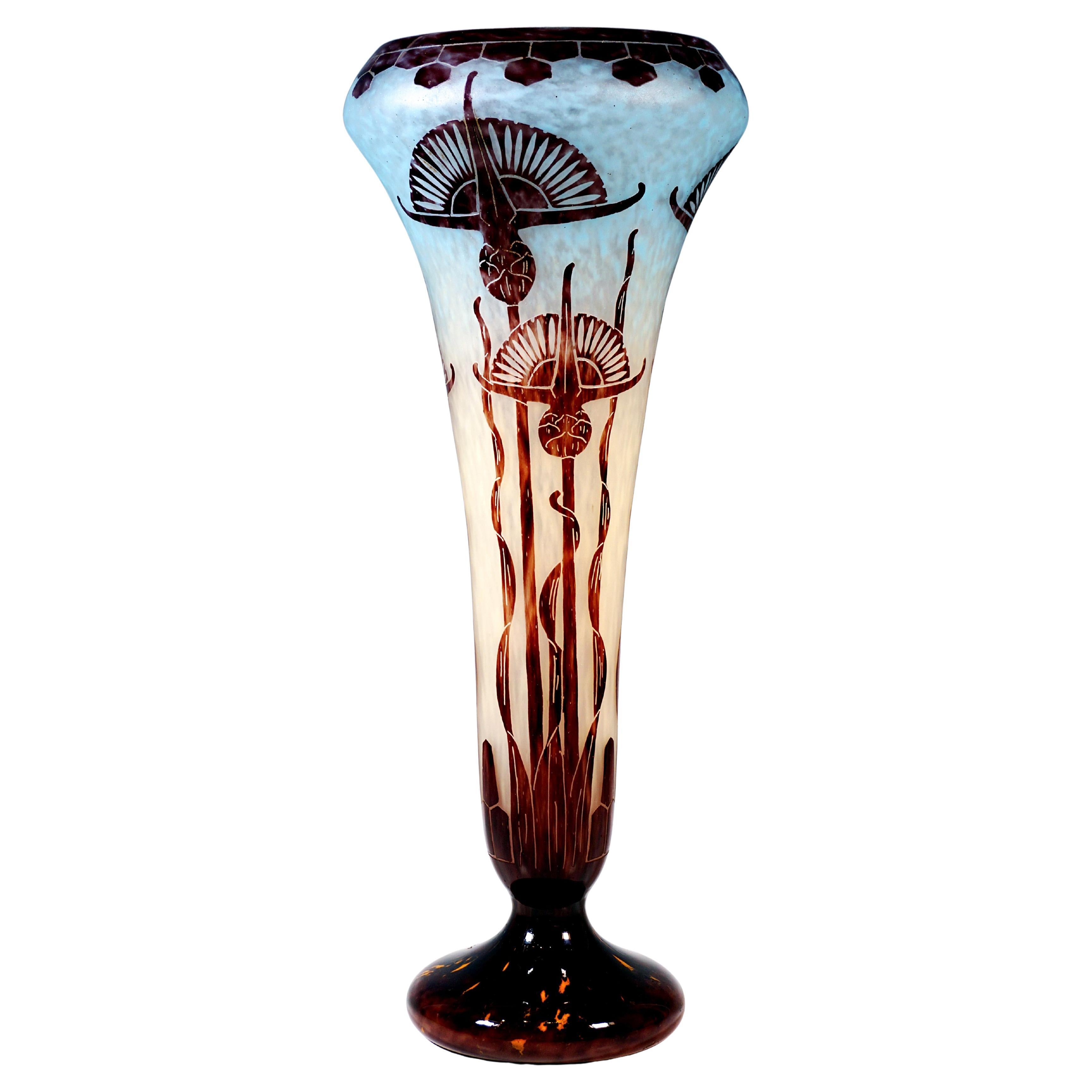 Gran jarrón camafeo Art Déco "Chardons", Charles Schneider, Francia, 1924-1927 en venta