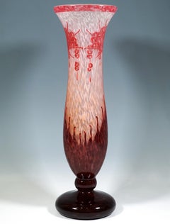 Large Art Deco Cameo Vase, Rhododendrons, Charles Schneider, France, 1927-1928