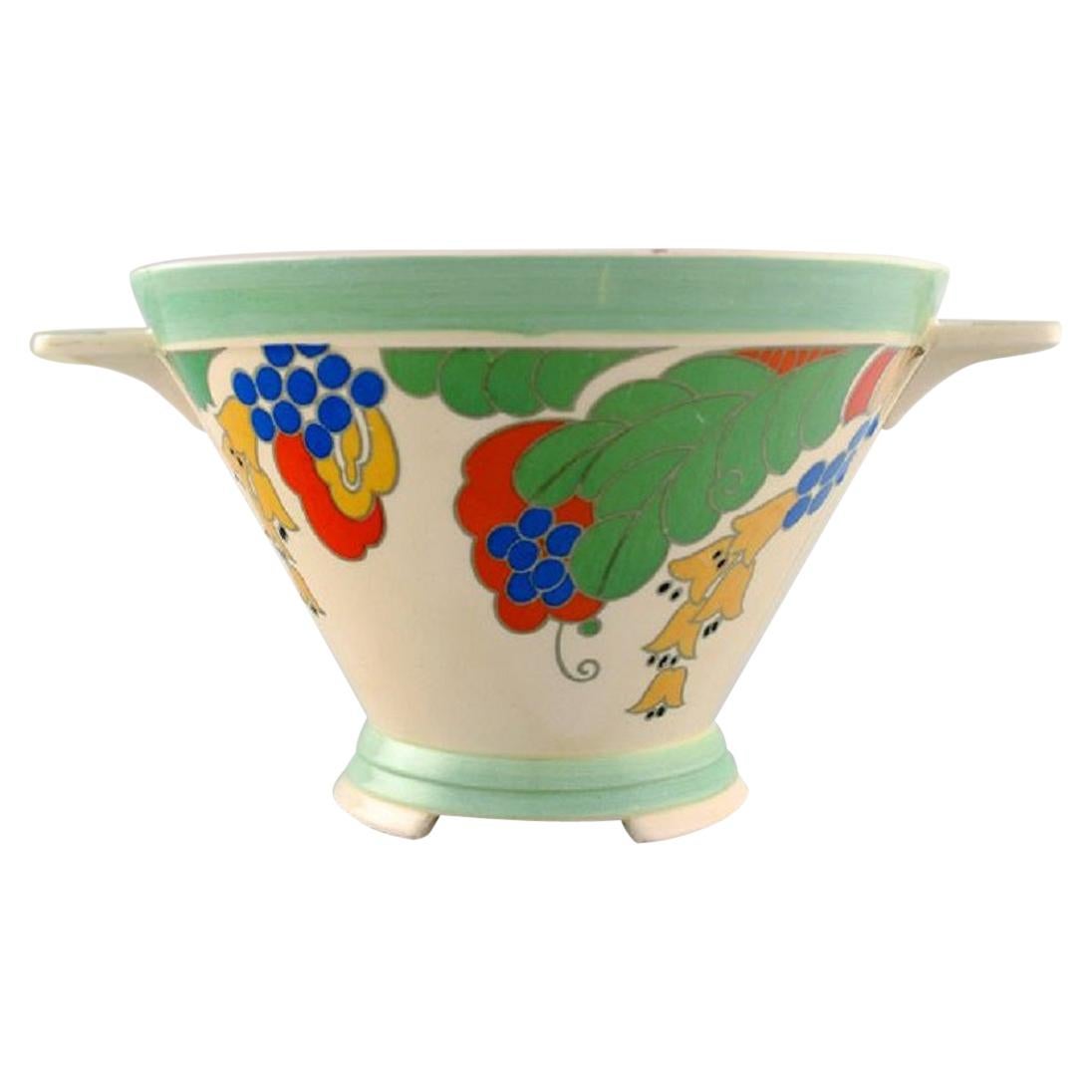 Large Art Deco Caprice Bowl in Hand Painted Porcelain, Royal Doulton, England