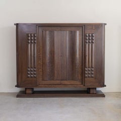 Large Art Deco Carved Wood Cabinet by Charles Dudouyt