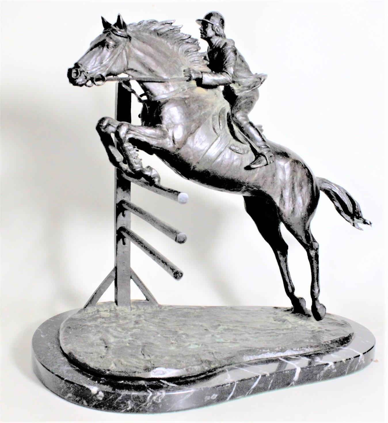 Large Art Deco Cast Bronze Horse Jumping & Rider or Steeplechase Sculpture In Good Condition In Hamilton, Ontario