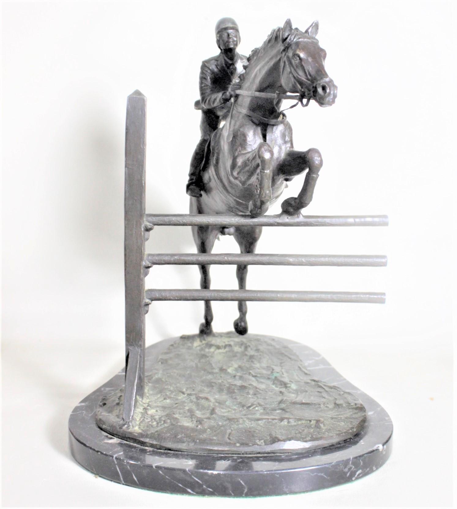 20th Century Large Art Deco Cast Bronze Horse Jumping & Rider or Steeplechase Sculpture