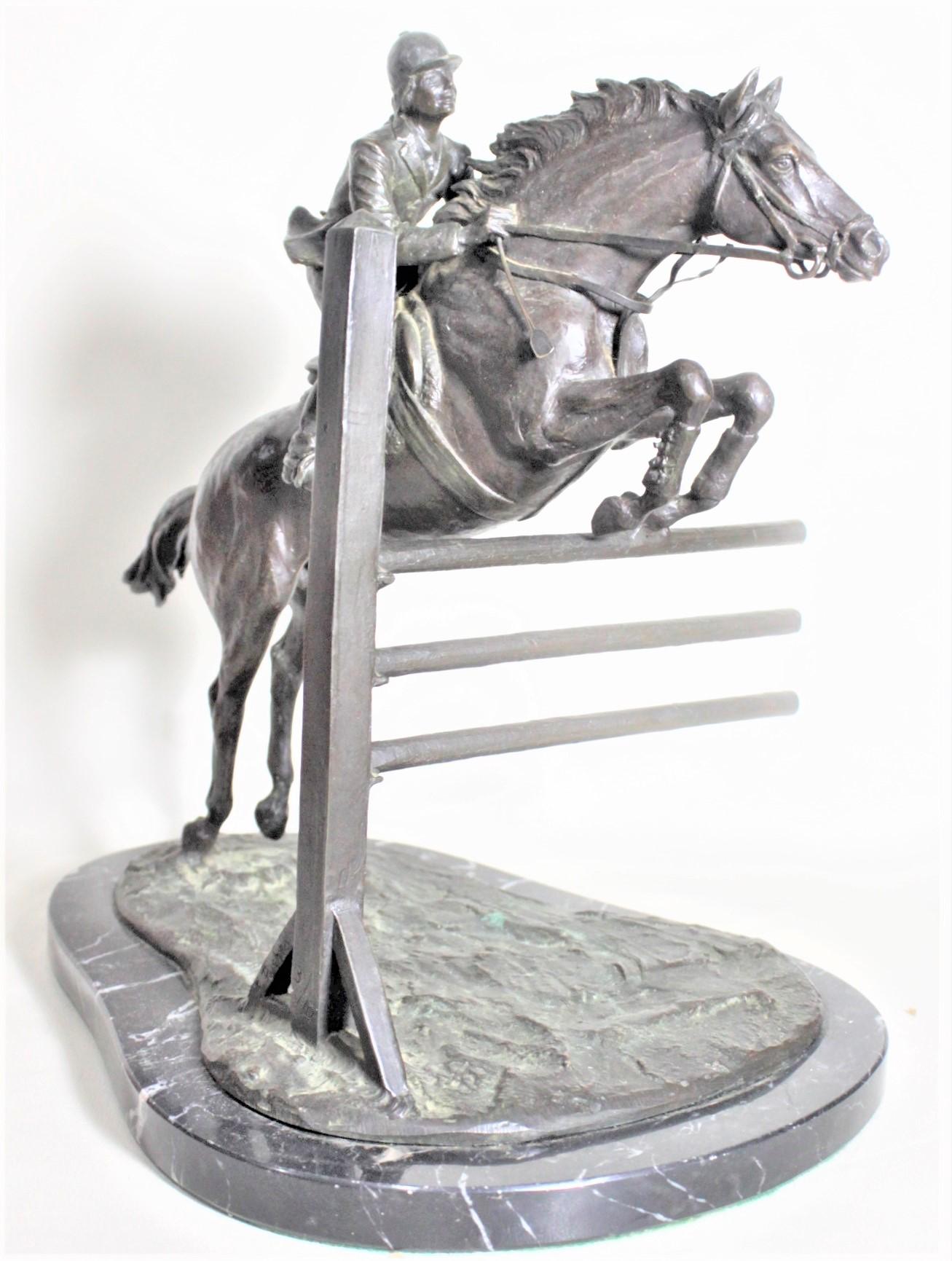 Large Art Deco Cast Bronze Horse Jumping & Rider or Steeplechase Sculpture 1