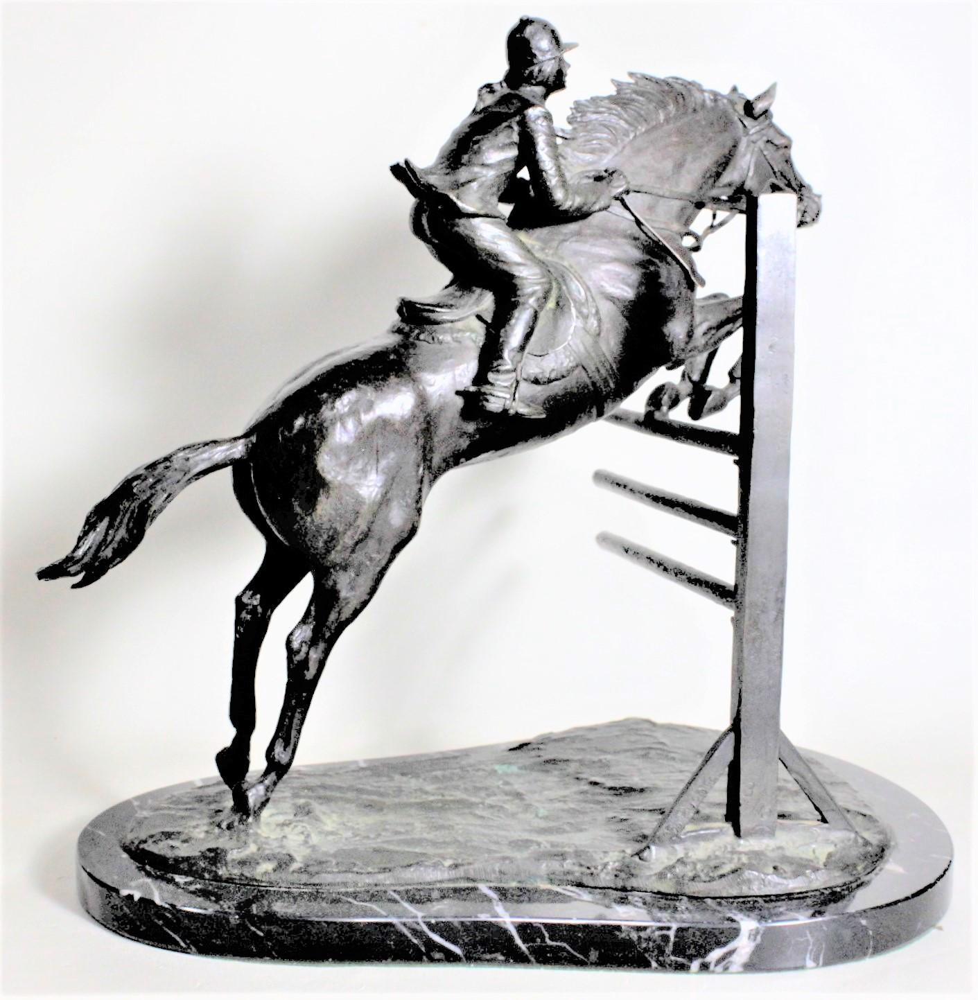 Large Art Deco Cast Bronze Horse Jumping & Rider or Steeplechase Sculpture 2