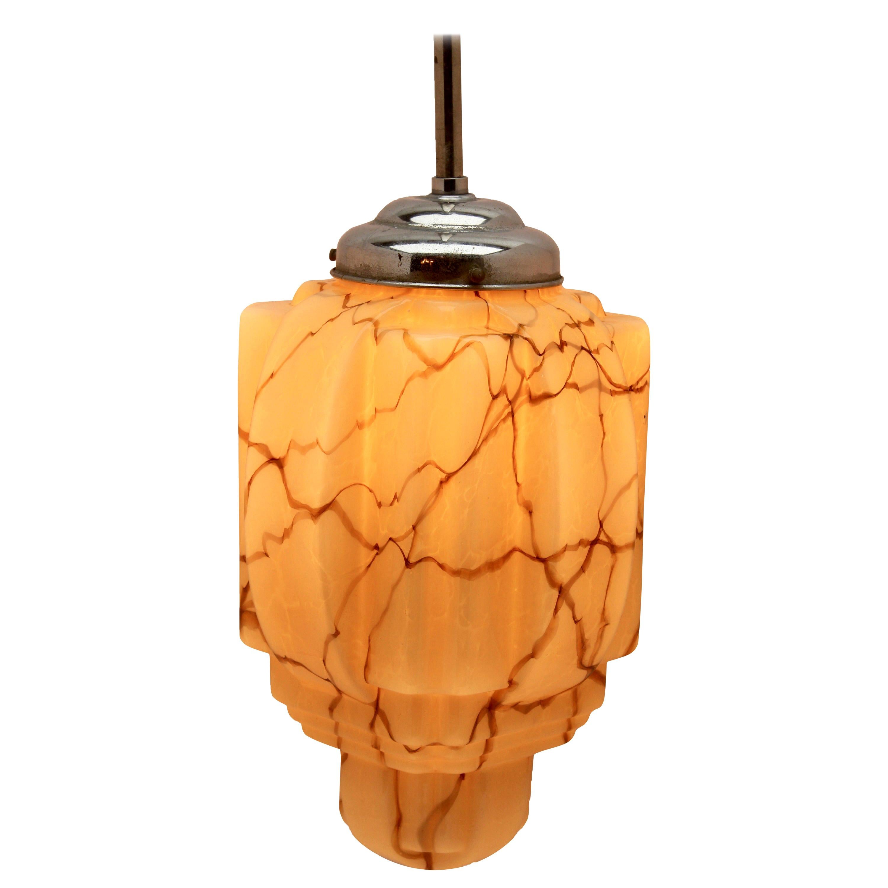 Rare Art Deco Ceiling Lamp in Brass and Glass at 1stdibs