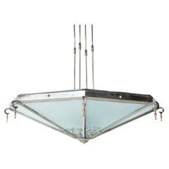 Large Art Deco Ceiling light, Glass and Metal, France, 1930s