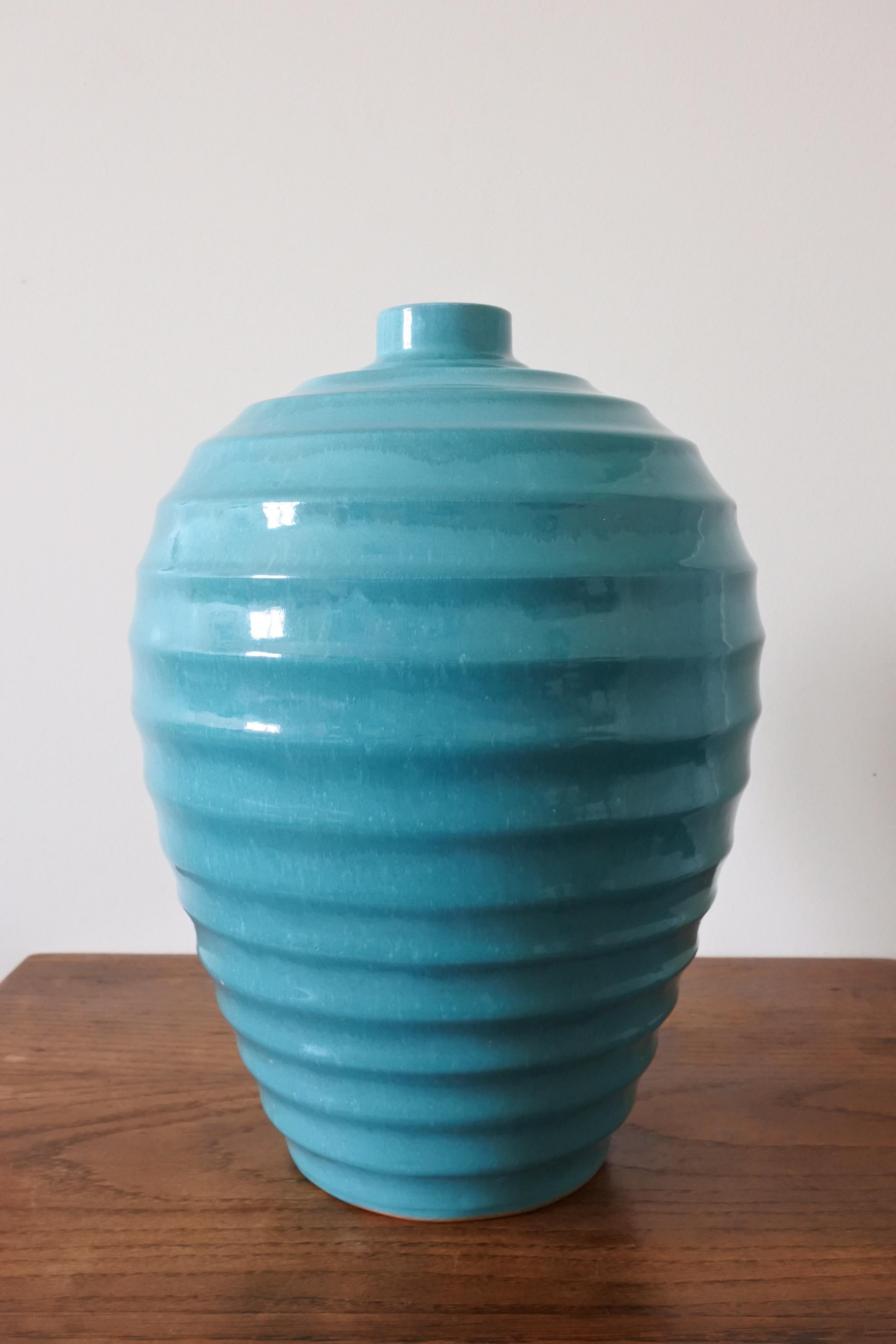 Enameled Large Art Deco Ceramic Vase by Primavera, France 1930s