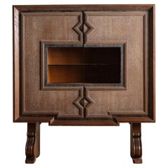 Großer Art-Deco-Barschrank aus Eiche in Keramik nach Art von Jean Charles Moreux, Frankreich, 19