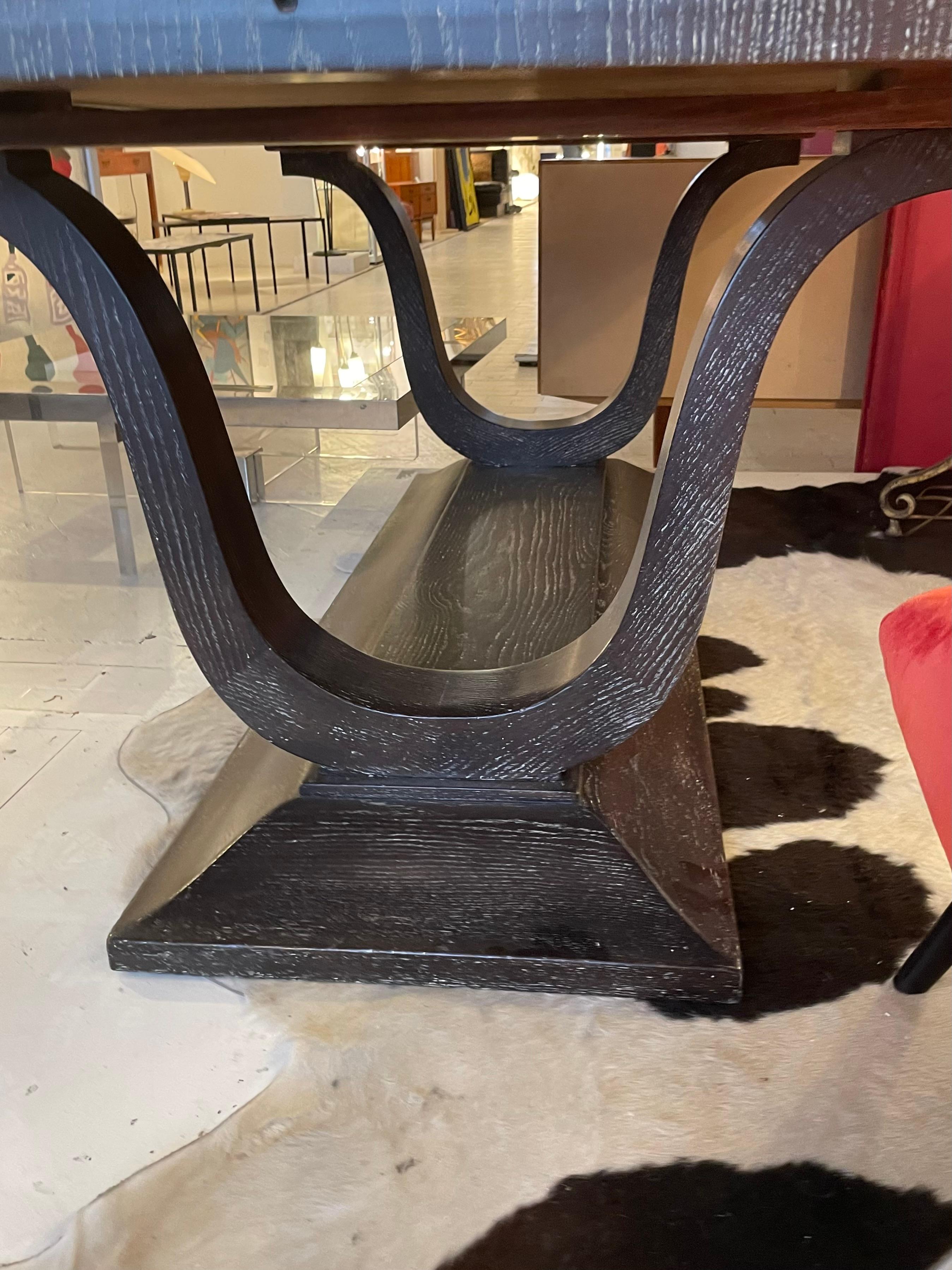 Gran mesa de comedor Art Déco de roble cerámico de Maison Carlhian- París 1938. Art Decó en venta