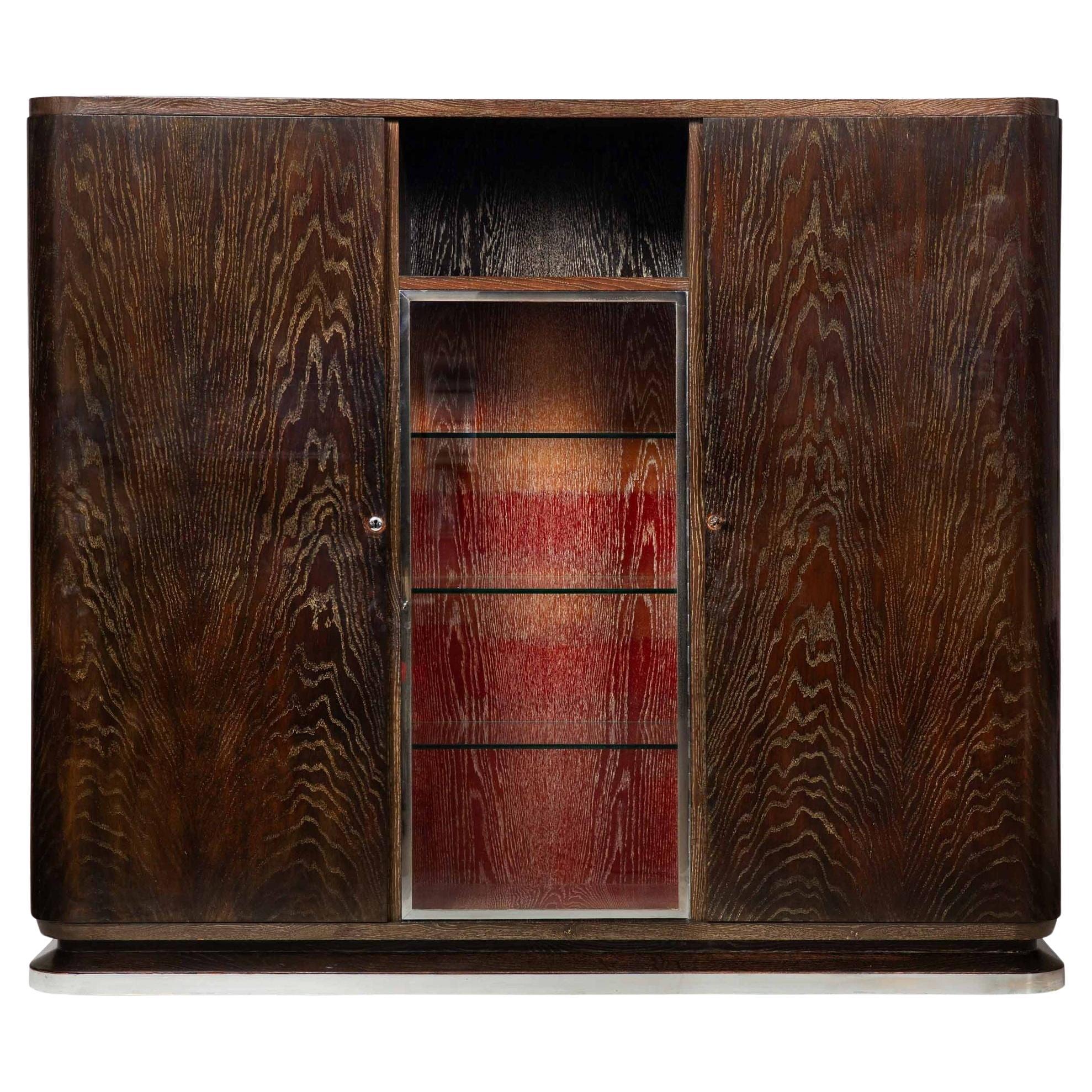 Large Art Deco Cerused Oak Display Cabinet Bookcase circa 1940