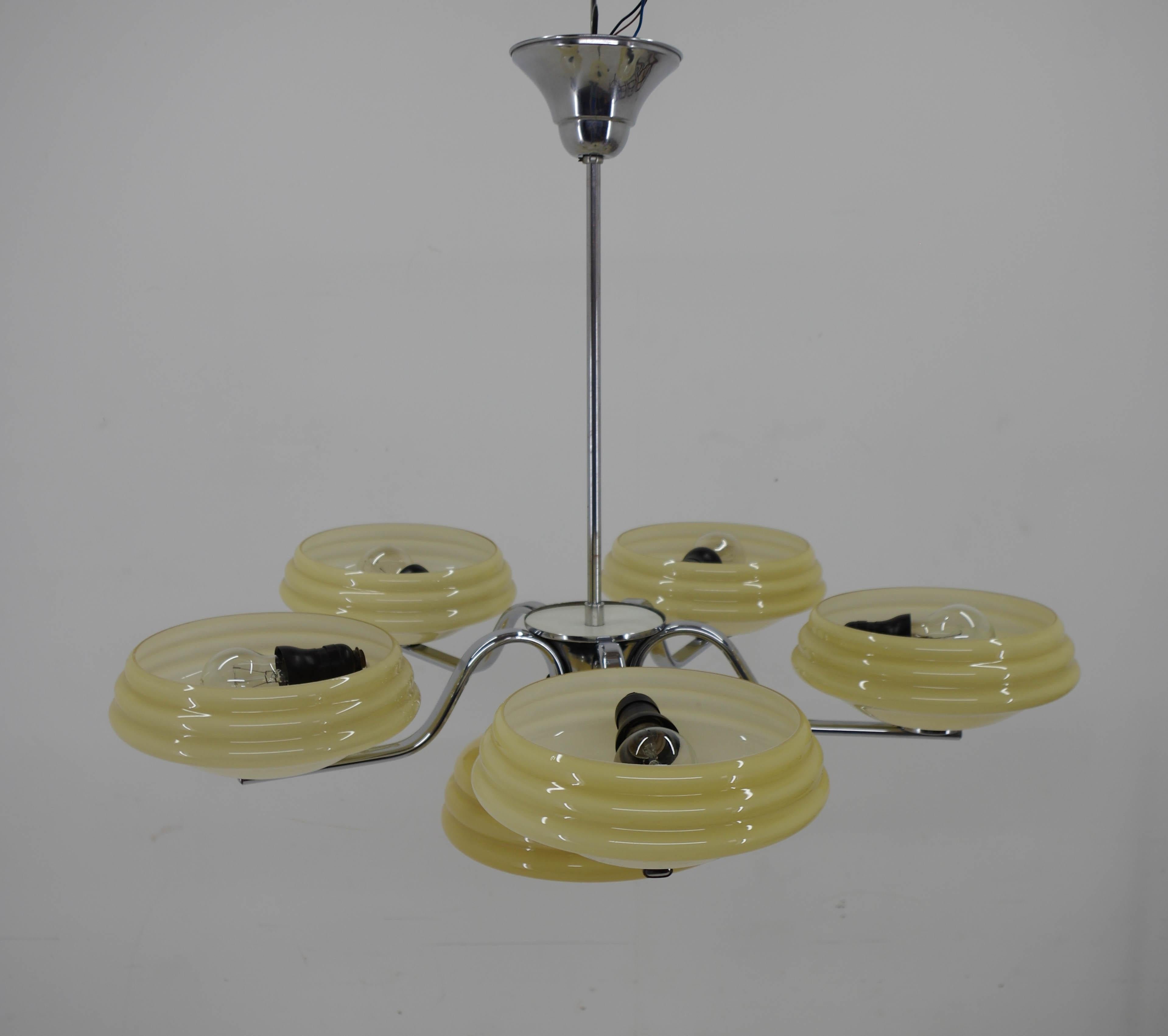 Large Art Deco Chandelier, 1940s, Restored For Sale 6