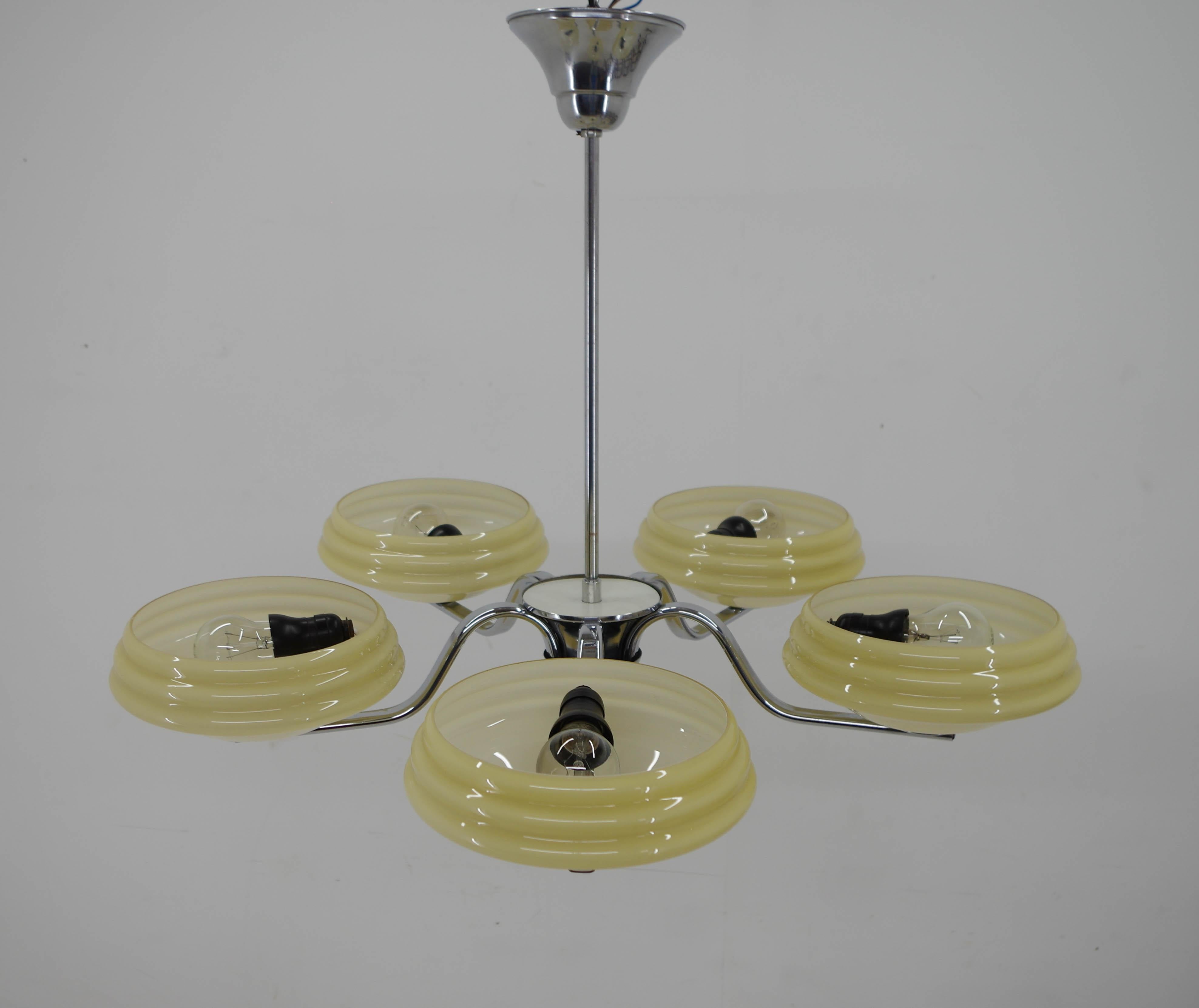 Large Art Deco Chandelier, 1940s, Restored For Sale 3