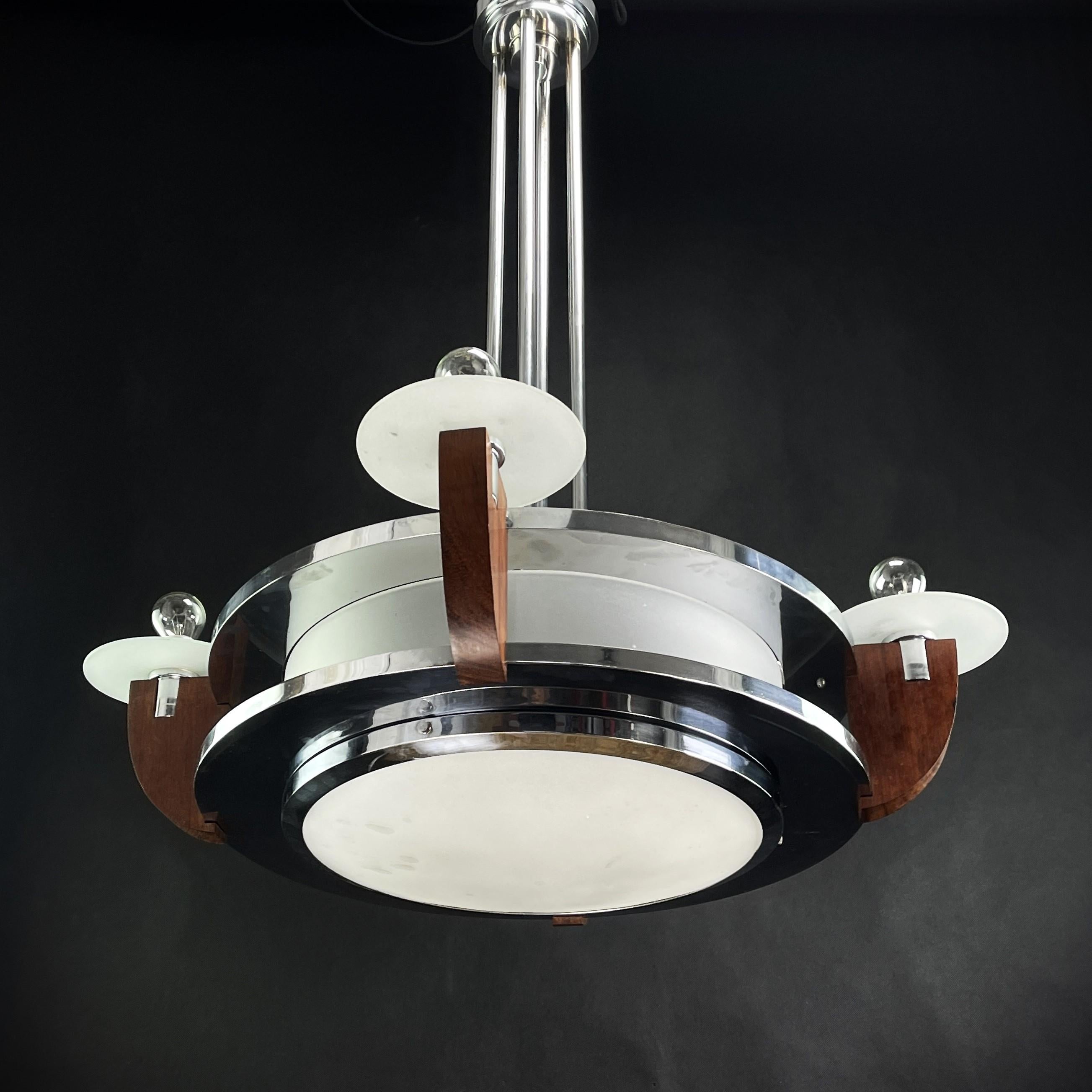 Early 20th Century Large Art Deco Chandelier Hanging Lamp Ceiling Lamp Machine Age, 1920s For Sale