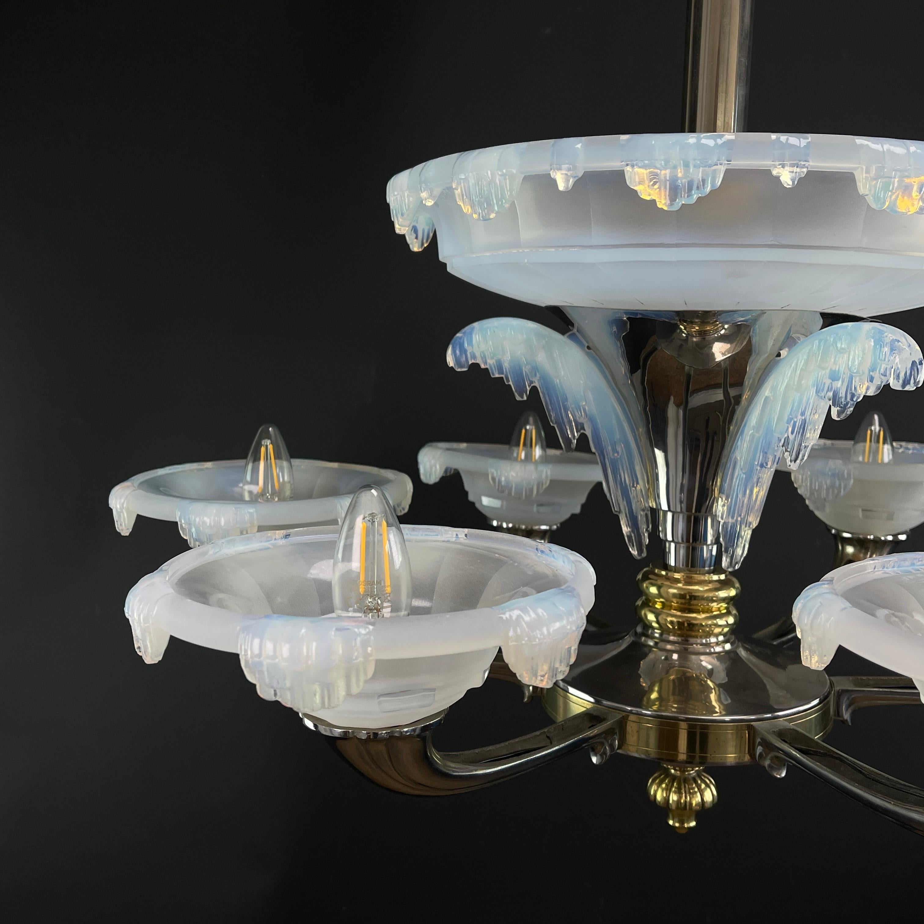 Große ART DECO-Kronleuchter-Hängelampe, signiert von EZAN Design Boris Lacroix, 1930er Jahre im Angebot 3