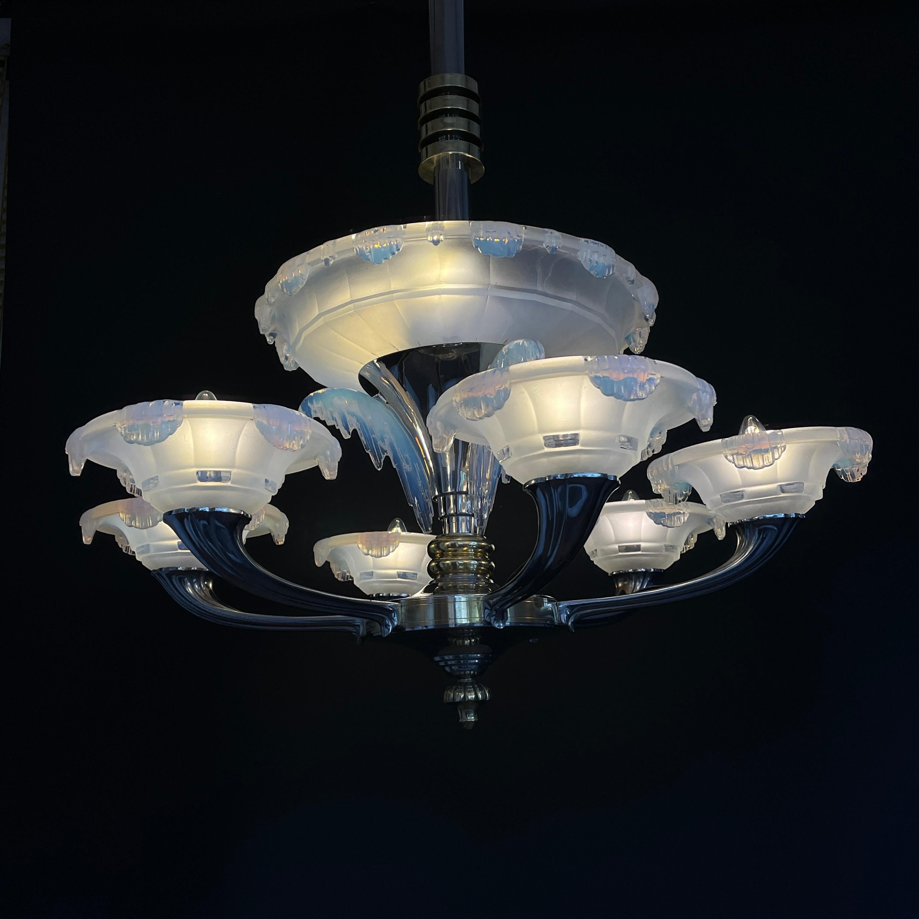 Große ART DECO-Kronleuchter-Hängelampe, signiert von EZAN Design Boris Lacroix, 1930er Jahre im Angebot 4