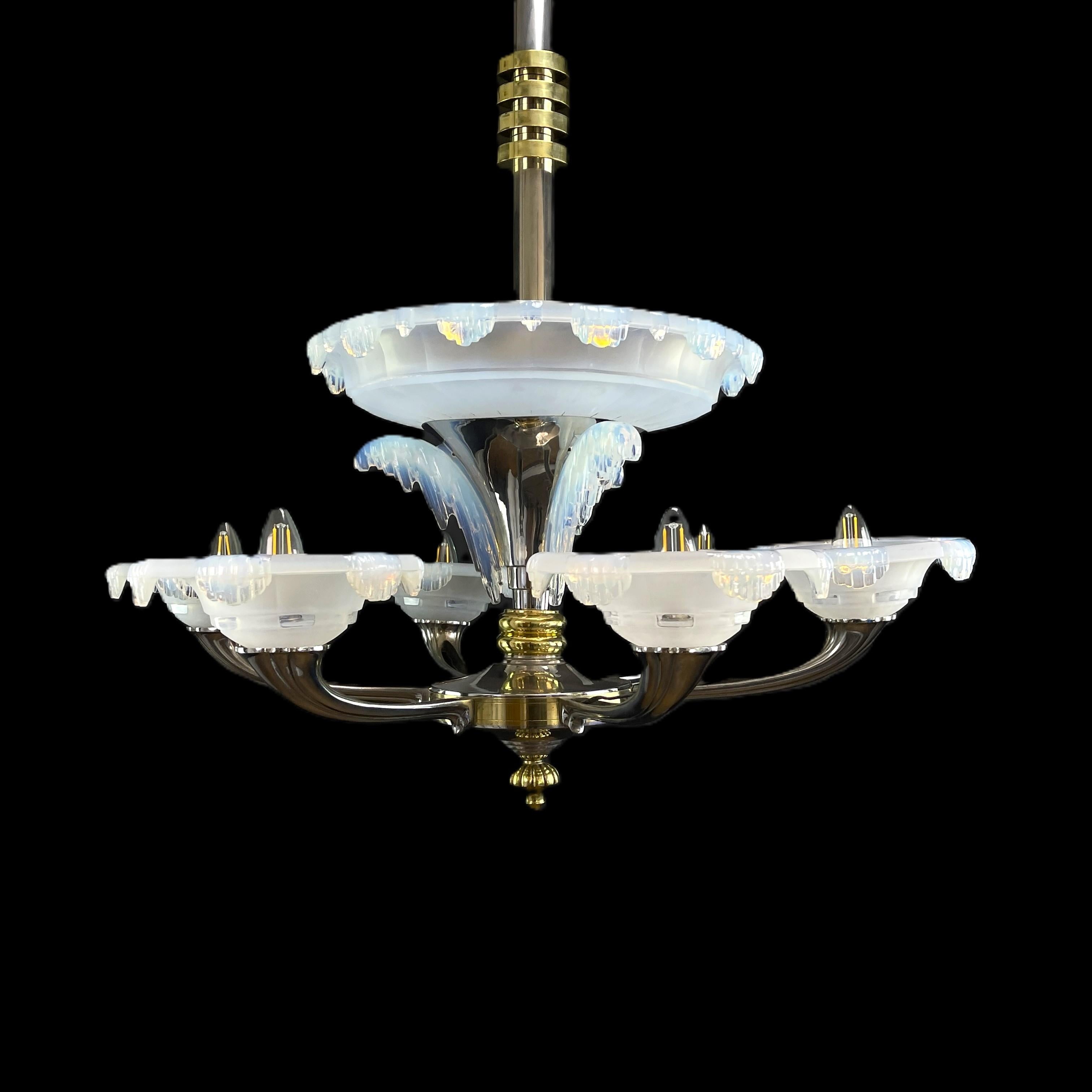 Große ART DECO-Kronleuchter-Hängelampe, signiert von EZAN Design Boris Lacroix, 1930er Jahre (Französisch) im Angebot