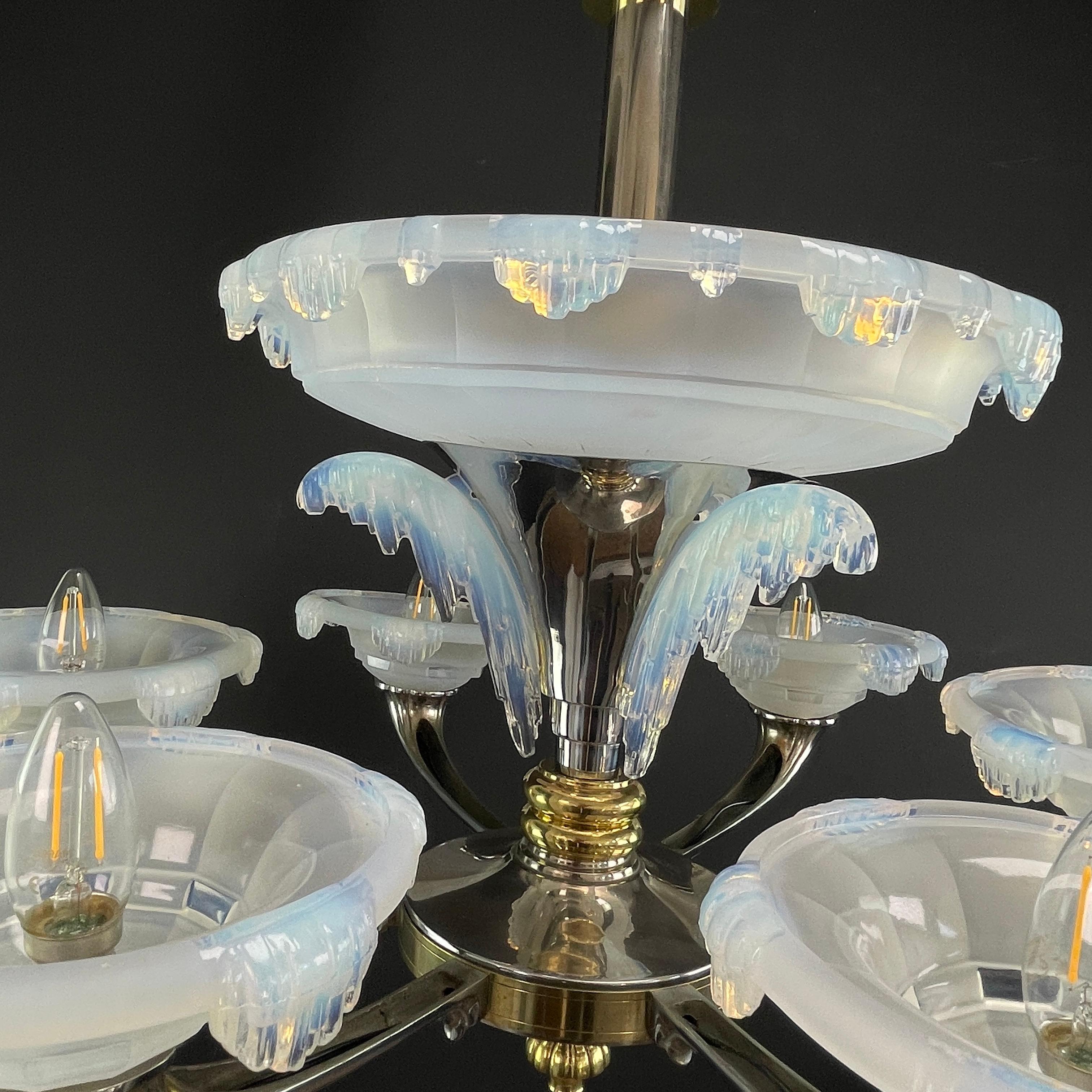 Große ART DECO-Kronleuchter-Hängelampe, signiert von EZAN Design Boris Lacroix, 1930er Jahre (Mitte des 20. Jahrhunderts) im Angebot