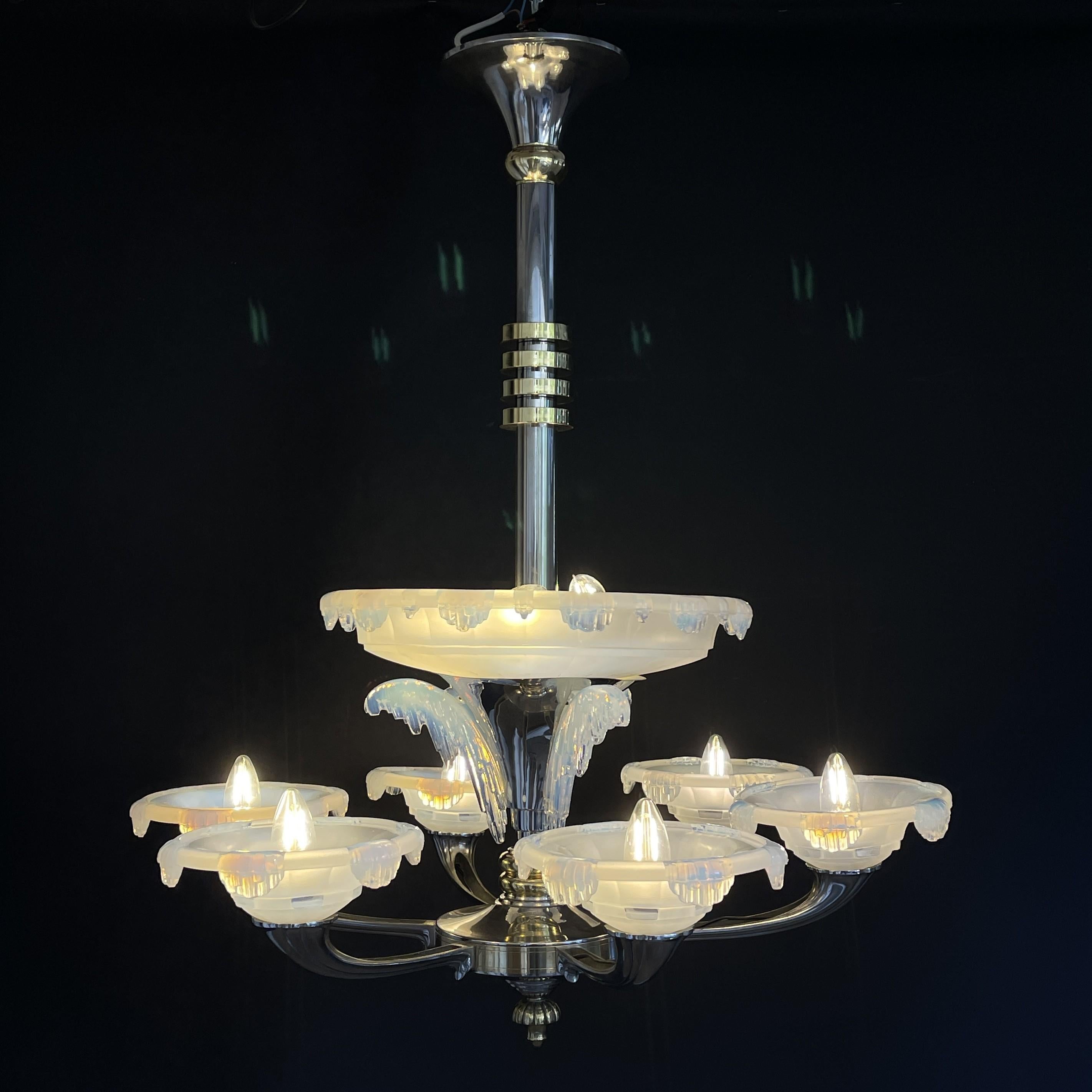 Große ART DECO-Kronleuchter-Hängelampe, signiert von EZAN Design Boris Lacroix, 1930er Jahre im Angebot 1