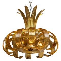 Large Art Deco Chandelier Made of Amber Bohemian Crystal, Czech Republic 1950s