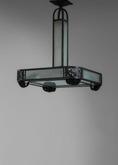 Large Art Deco Chandelier Wrought Iron, 1930s
