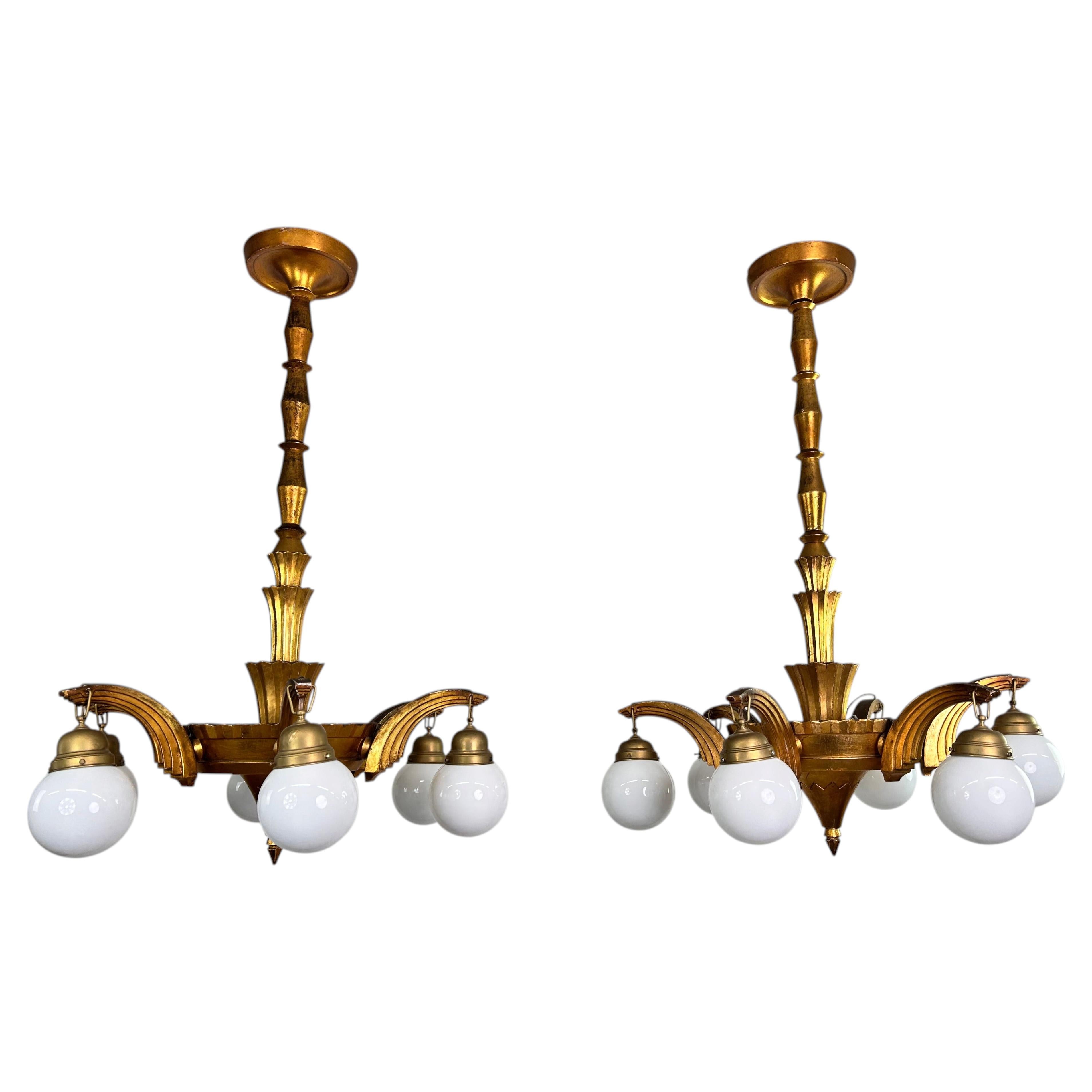 Large art deco chandeliers in style of Dagobert Peche For Sale