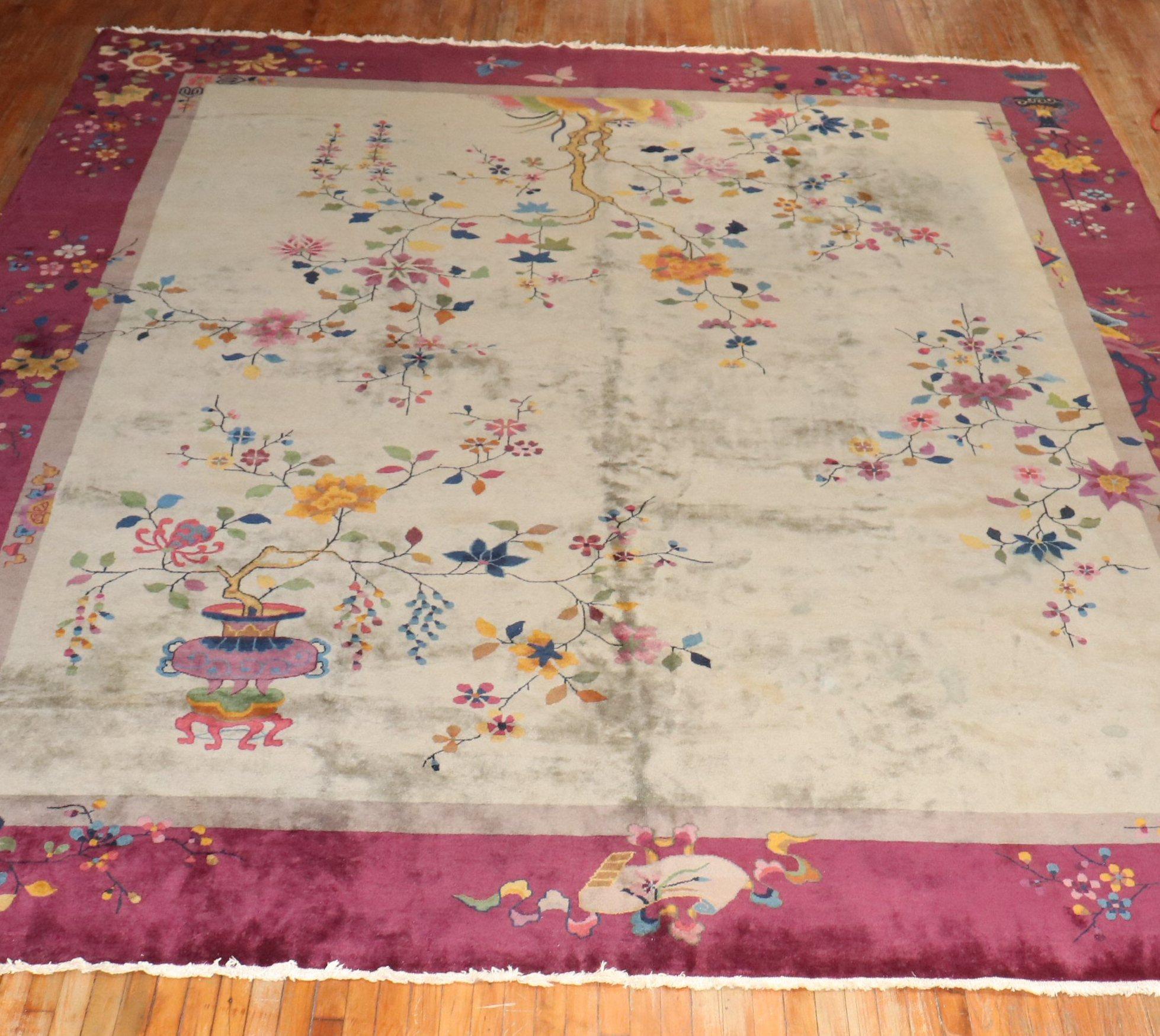 Zabihi Collection Large Art Deco Chinese Room Size Rug For Sale 4