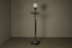 Large Art Deco Chrome Coat Rack Floor Lamp, Eight Hooks, 235 cm Tall