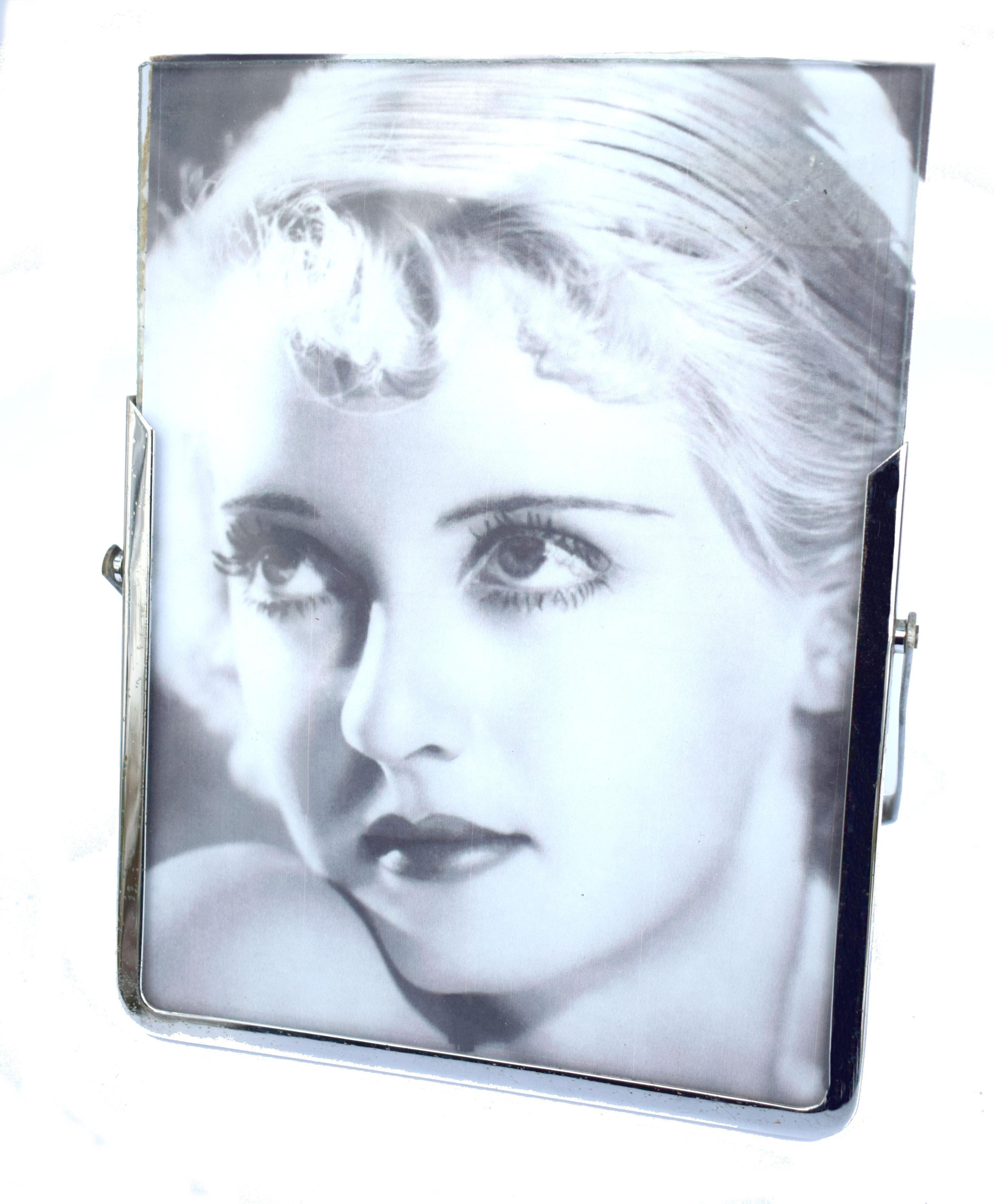 English Large Art Deco Chrome Free Standing Picture Frame, circa 1930 For Sale