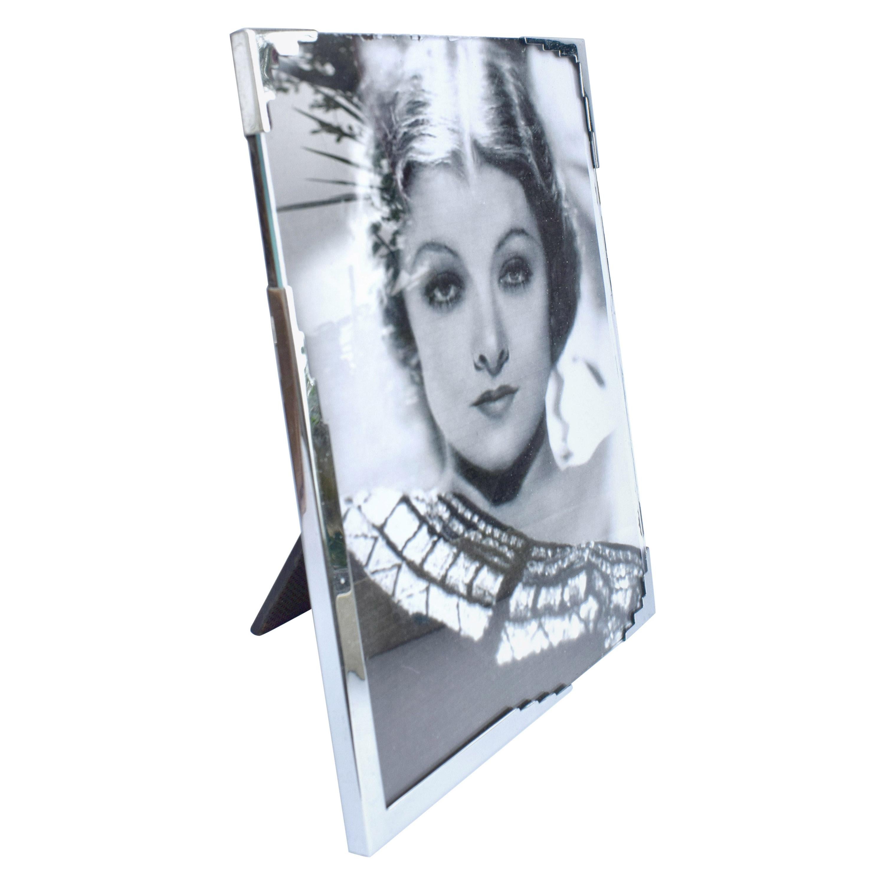 Large Art Deco Chrome Free Standing Picture Frame, circa 1930 For Sale