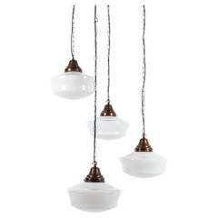 Large Art Deco Church Opaline Glass Pendant Lamp with Copper Gallery, C.1930