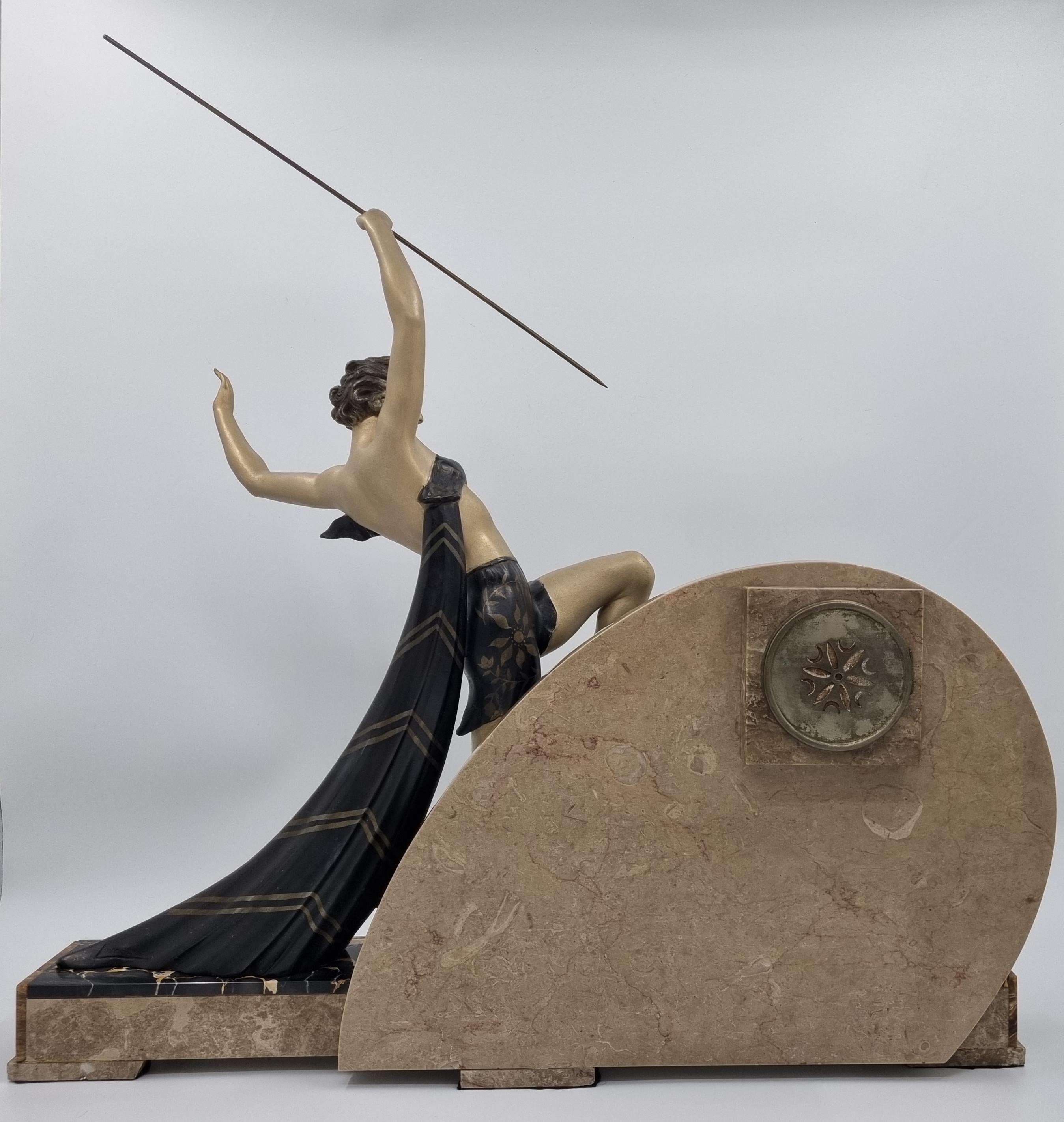 Large Art Deco Clock Diana the Huntress with Greyhound 5