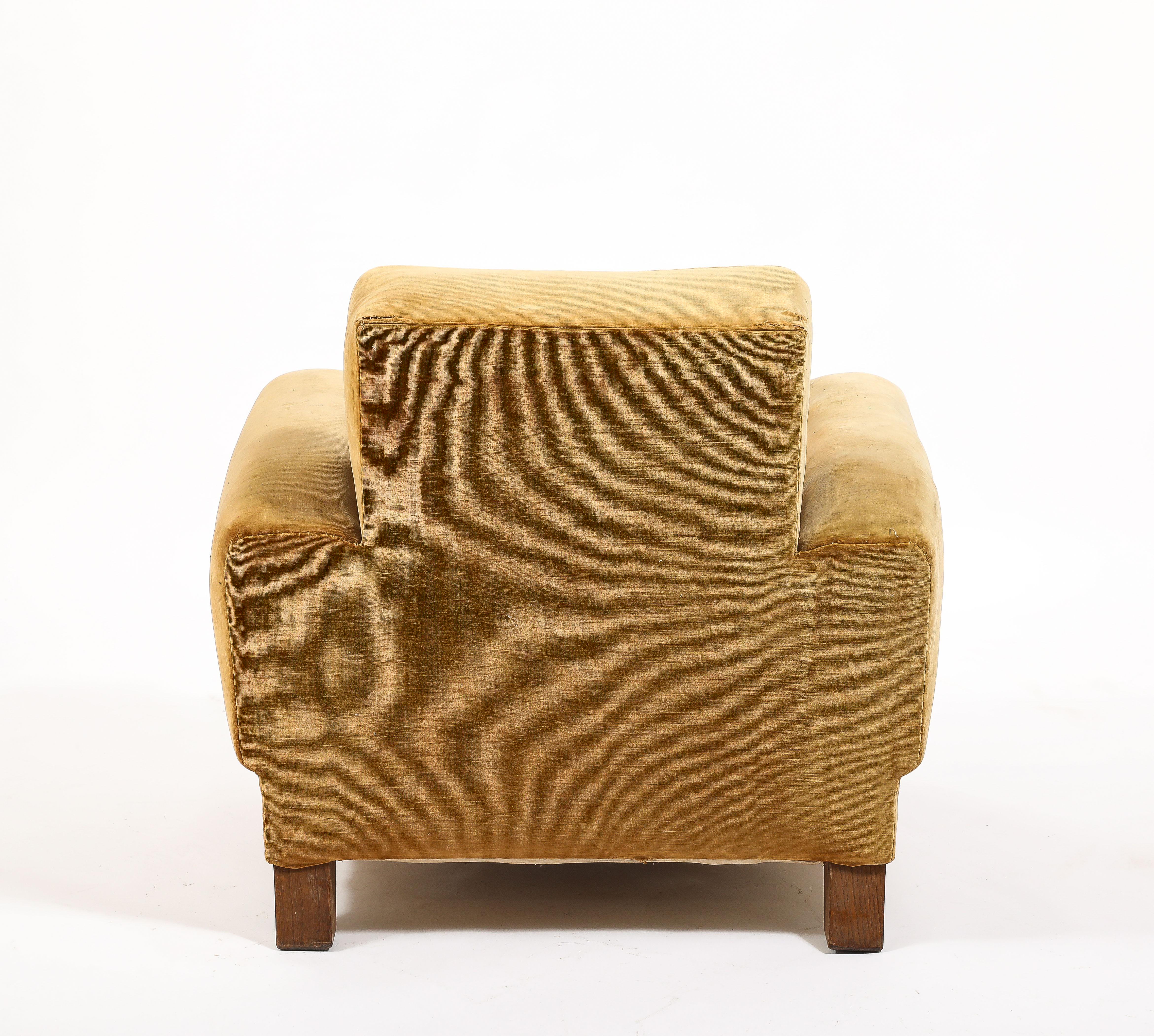 Velvet Large Art Deco Club Chair, France 1940's