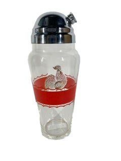 Large Art Deco Cocktail Shaker with a Gold Rooster and Red Enamel Band