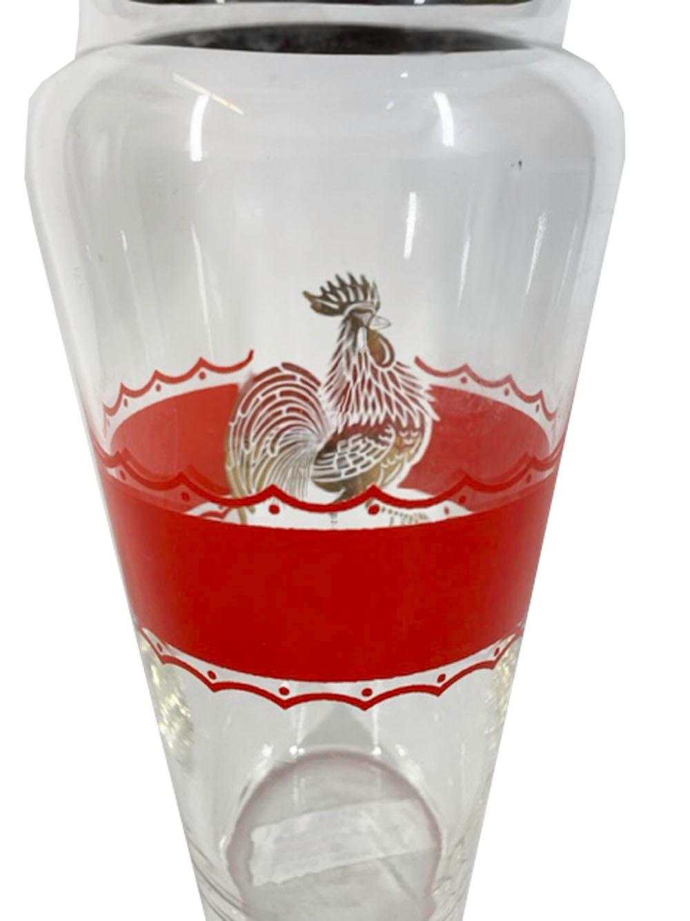 20th Century Large Art Deco Cocktail Shaker with a Gold Rooster and Red Enamel Band For Sale