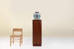 Large Art Deco console or pedestal in dark oak veneer, Belgium 1920s