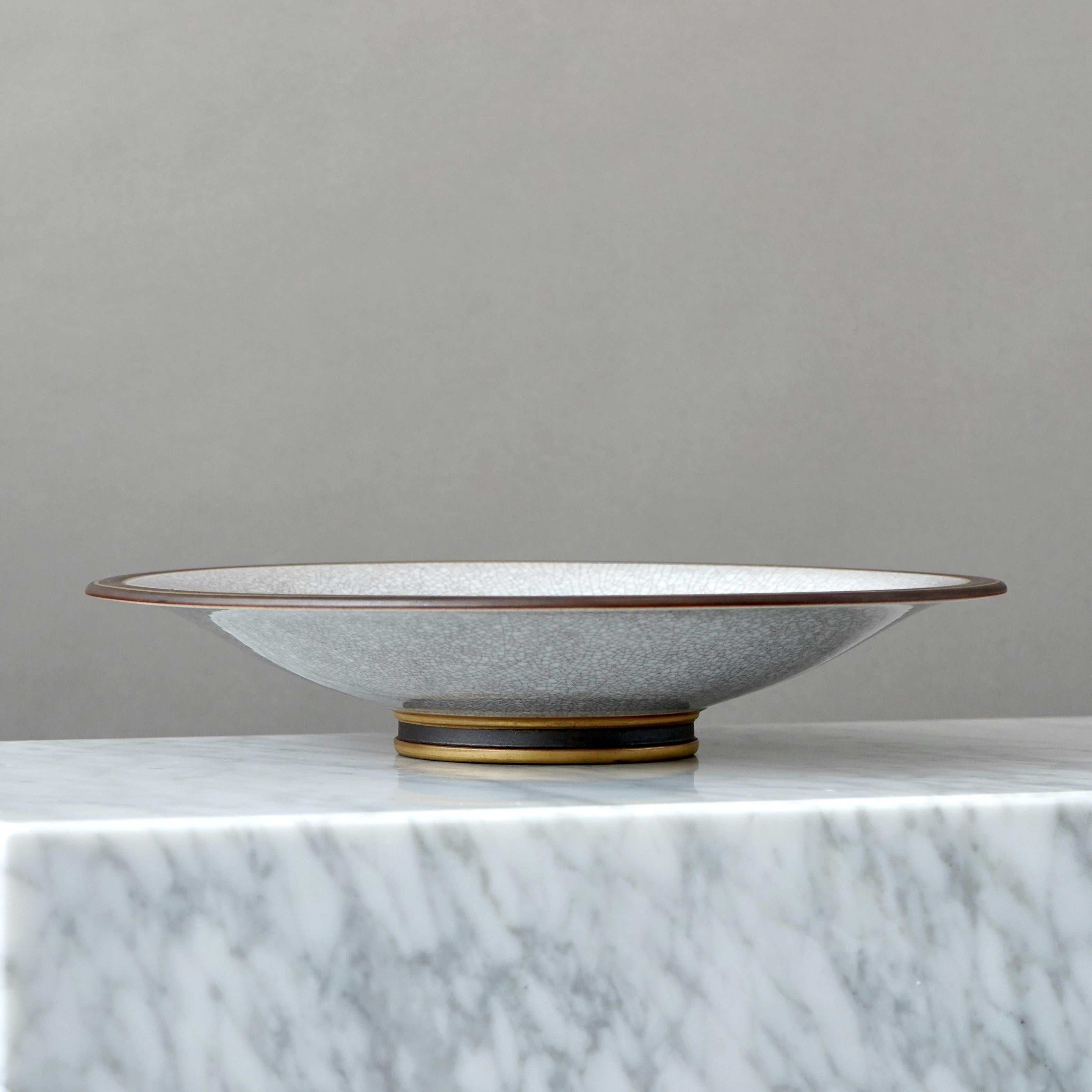 Suédois Grand bol Art Déco émaillé craquelé de Gunnar Nylund pour ALP, Suède, années 1930 en vente