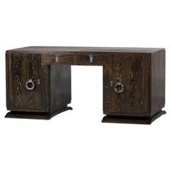 Large Art Deco desk in black-washed oak, 1930s