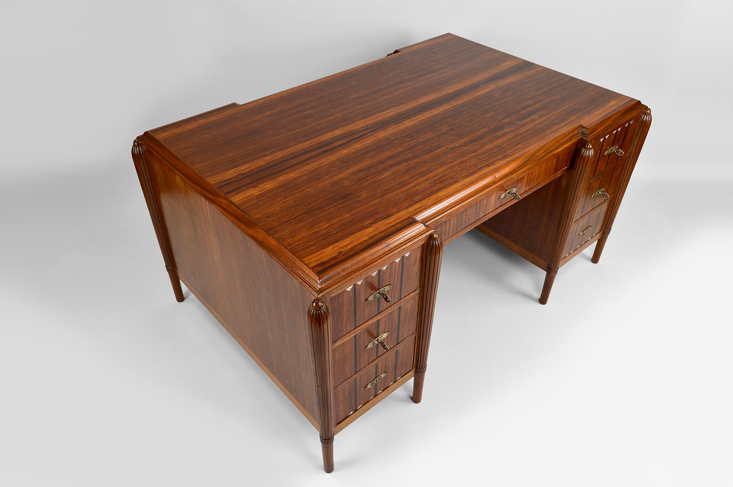 Large Art Deco Desk in Rosewood, Mother-of-Pearl and Ebony, France, circa 1920 5