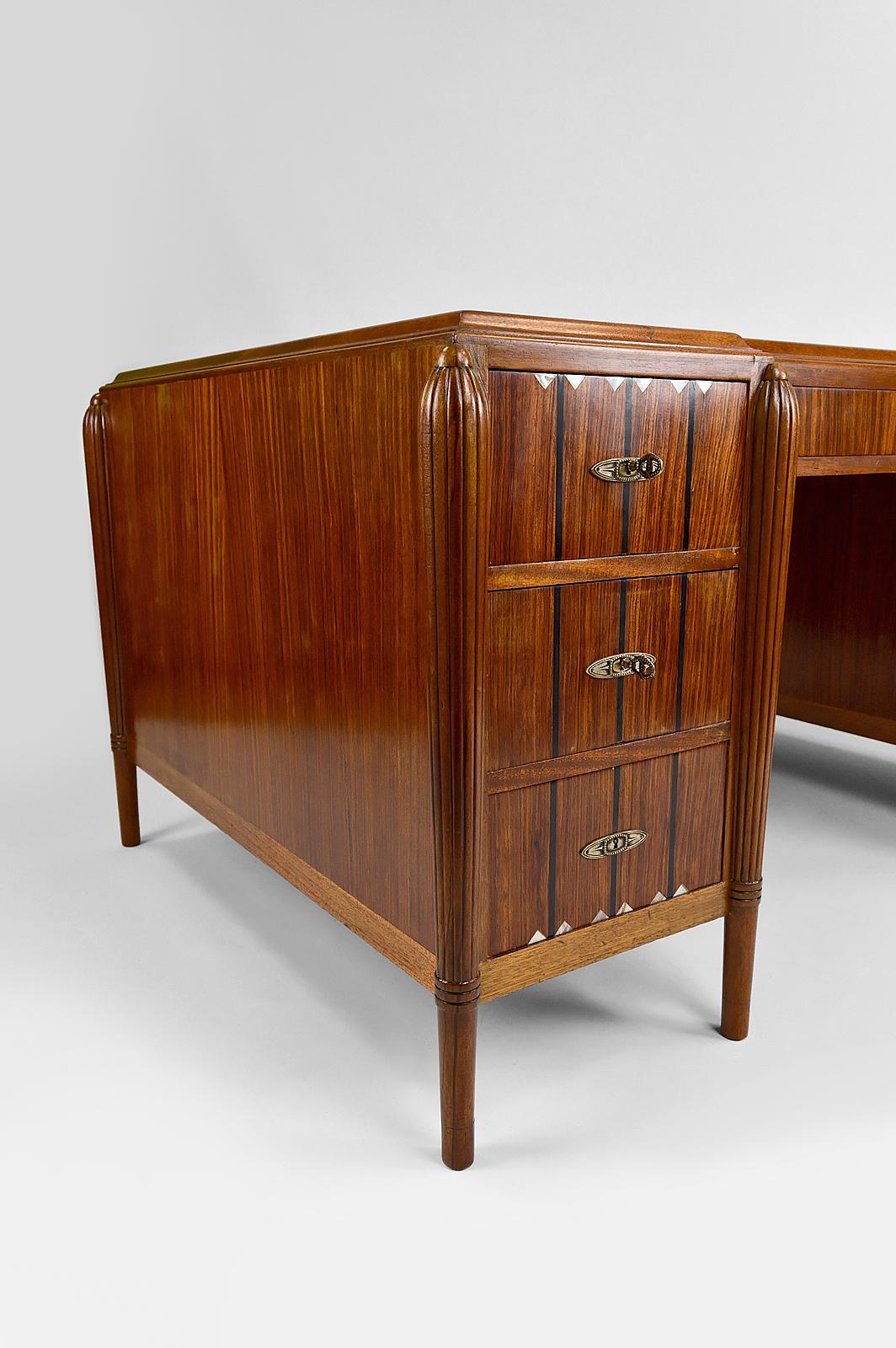 Large Art Deco Desk in Rosewood, Mother-of-Pearl and Ebony, France, circa 1920 7