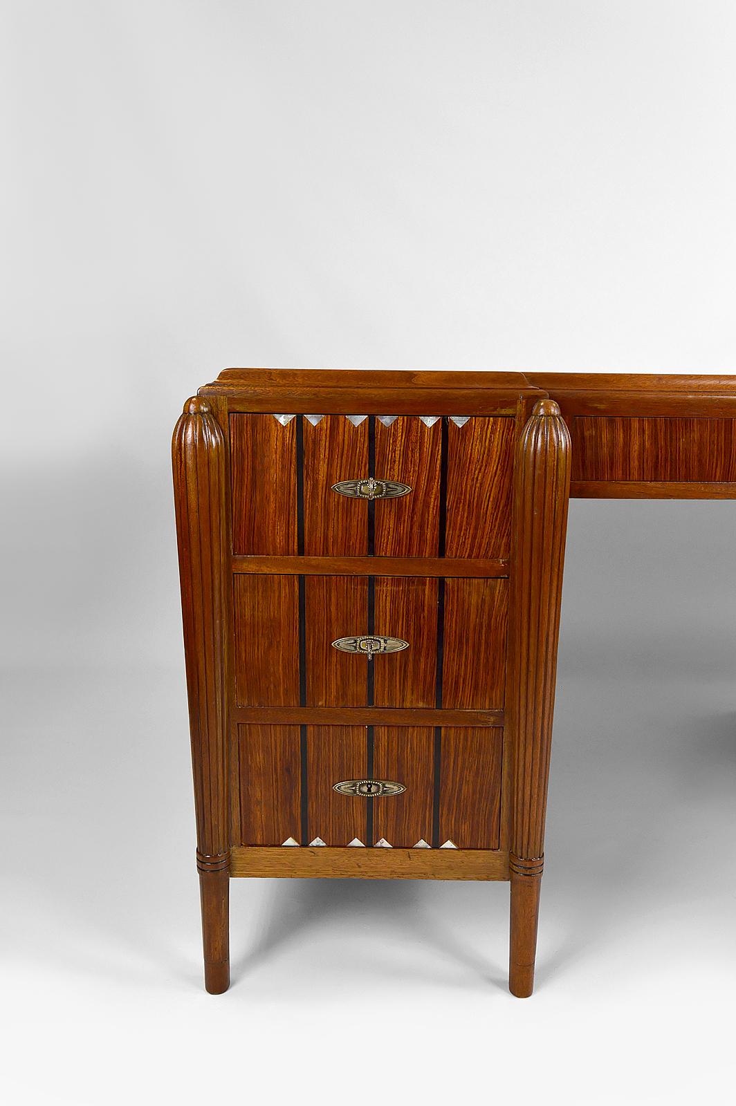 Large Art Deco Desk in Rosewood, Mother-of-Pearl and Ebony, France, circa 1920 9