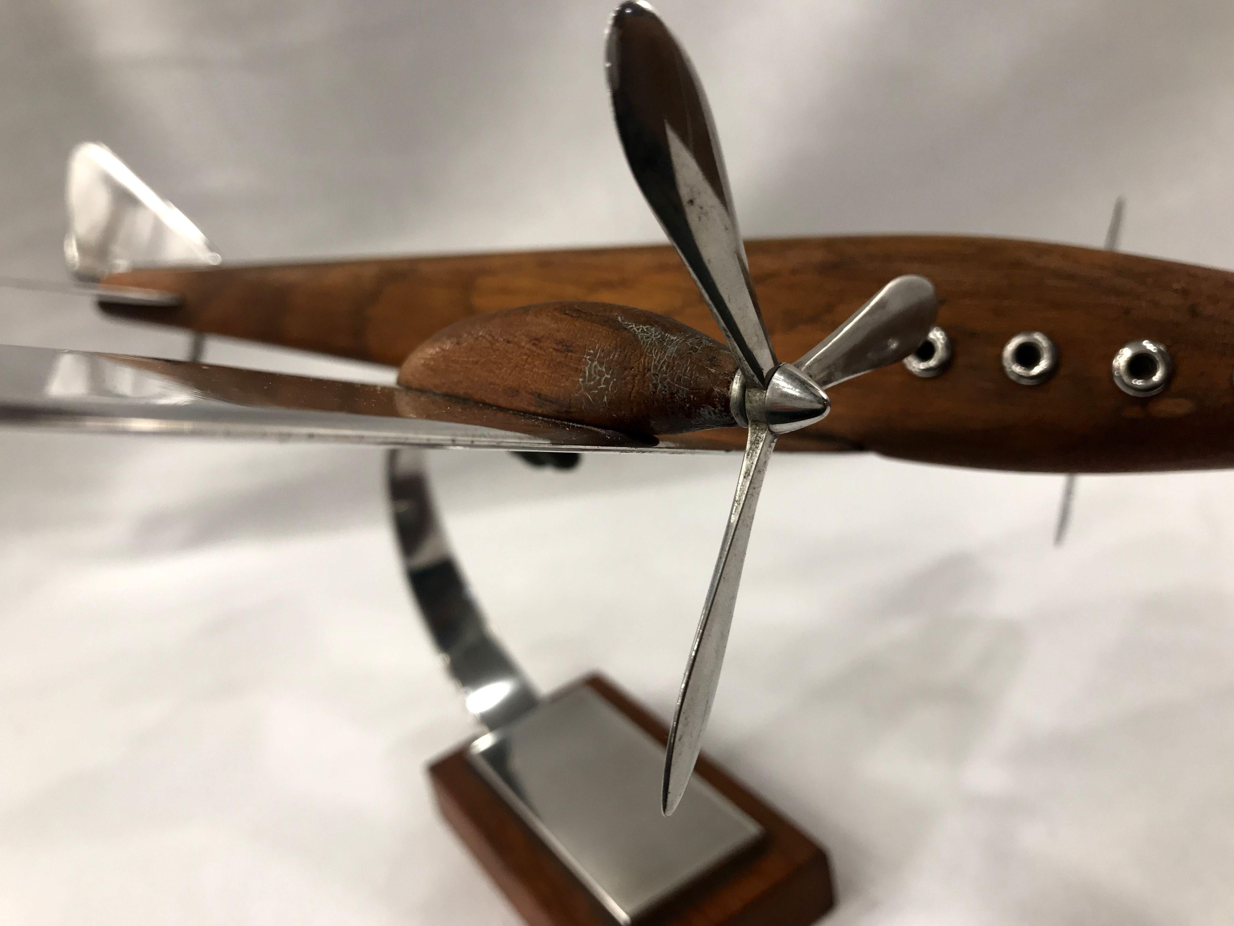 Large Art Deco Desk Model Airplane Aluminium and Teak Wood, France, 1930 In Good Condition For Sale In Budapest, Budapest